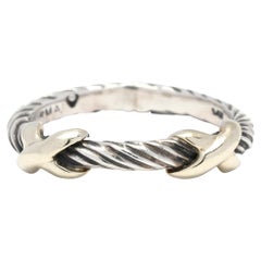 David Yurman Double x Stackable Band Ring, 14k Yellow Gold Sterling Silver, Thin