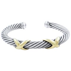 David Yurman Double X Sterling Silver 14 Karat Yellow Gold Cuff Bracelet David Yurman Double X Sterling Silver 14 Karat Yellow Gold Cuff Bracelet