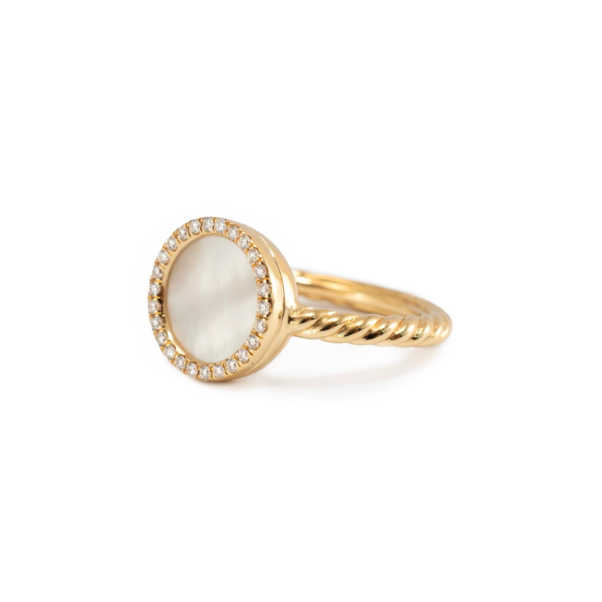 Taille ronde David Yurman Dy Elements Bague cocktail en or jaune 18 carats diamant nacre en vente