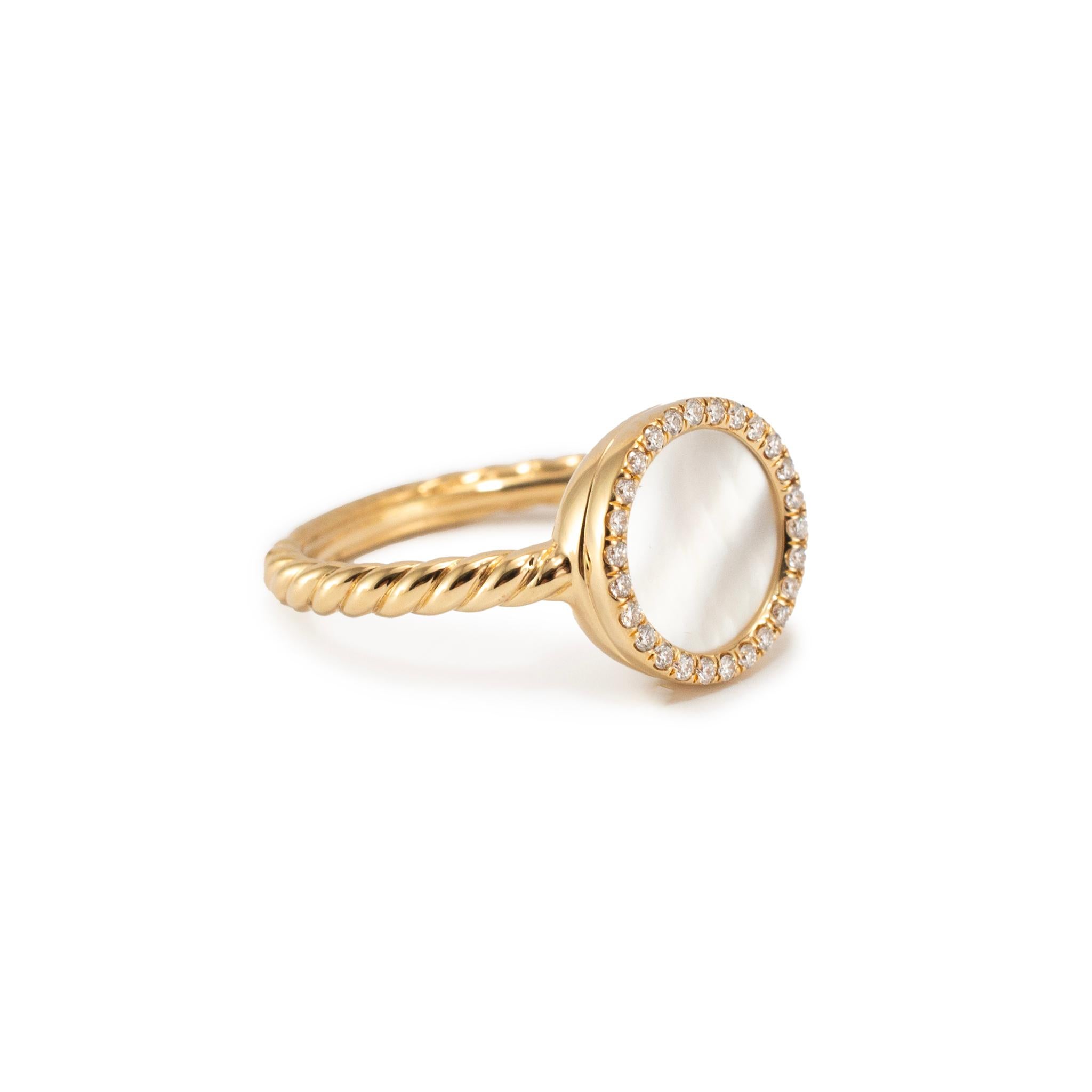 David Yurman Dy Elements Bague cocktail en or jaune 18 carats diamant nacre Excellent état - En vente à Houston, TX
