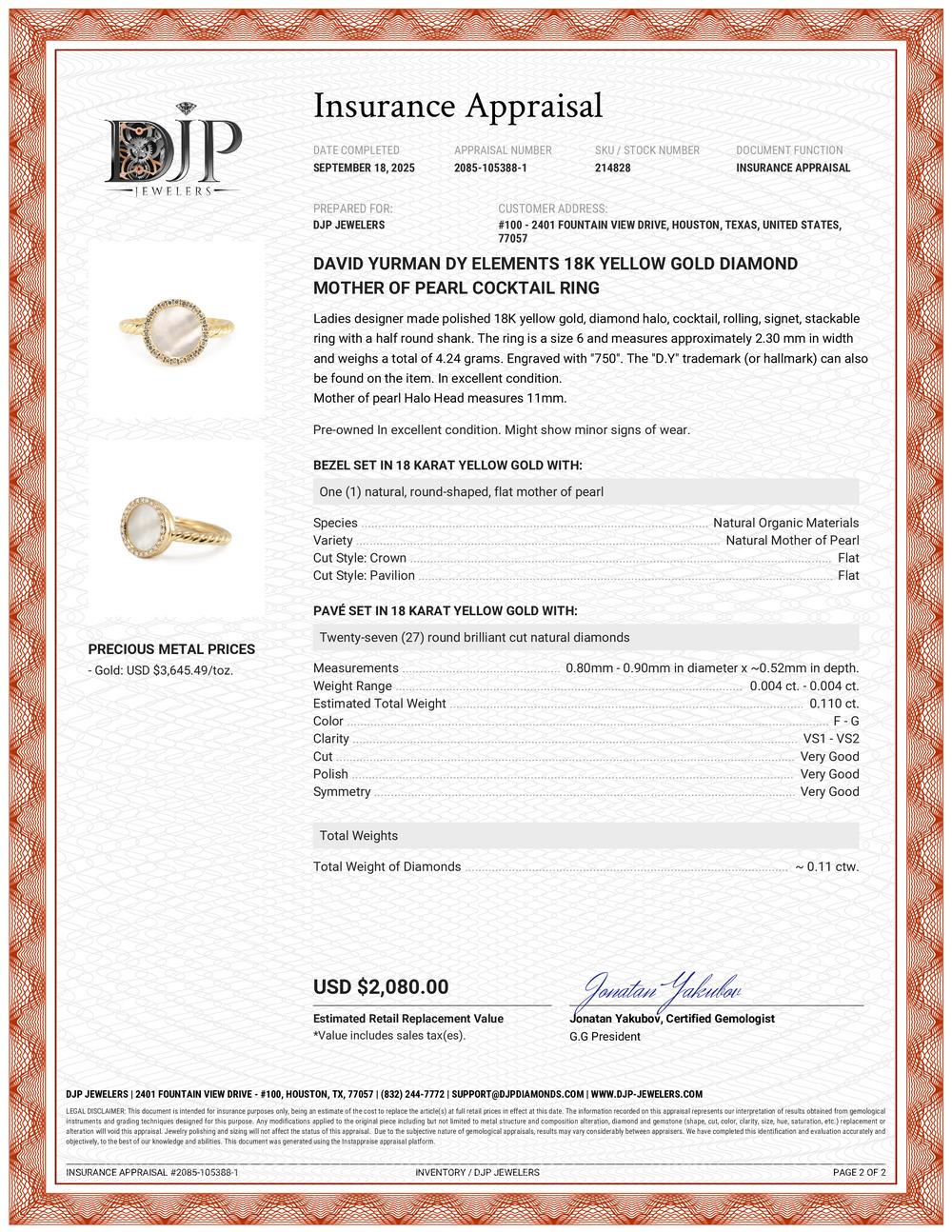 David Yurman Dy Elements Bague cocktail en or jaune 18 carats diamant nacre en vente 3
