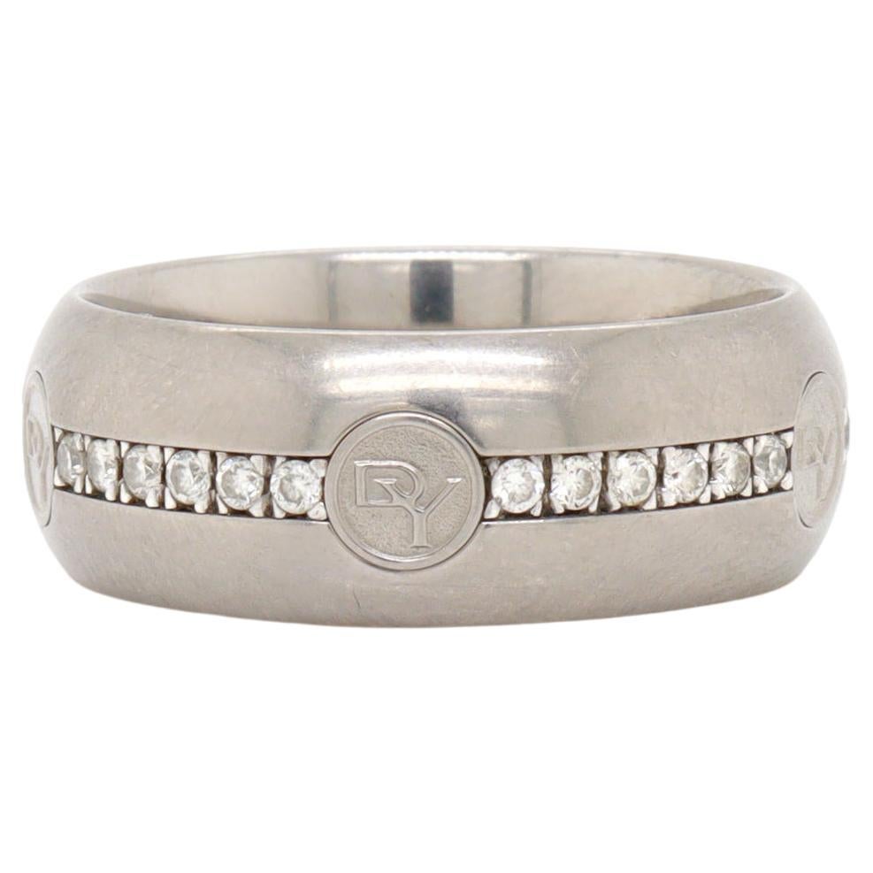 David Yurman Logo DY Anello a sigaro in titanio e argento 925 con diamanti in vendita