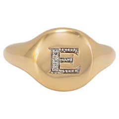 David Yurman DYE Initial 18K Yellow Gold Diamond Pinky Signet Cocktail Ring