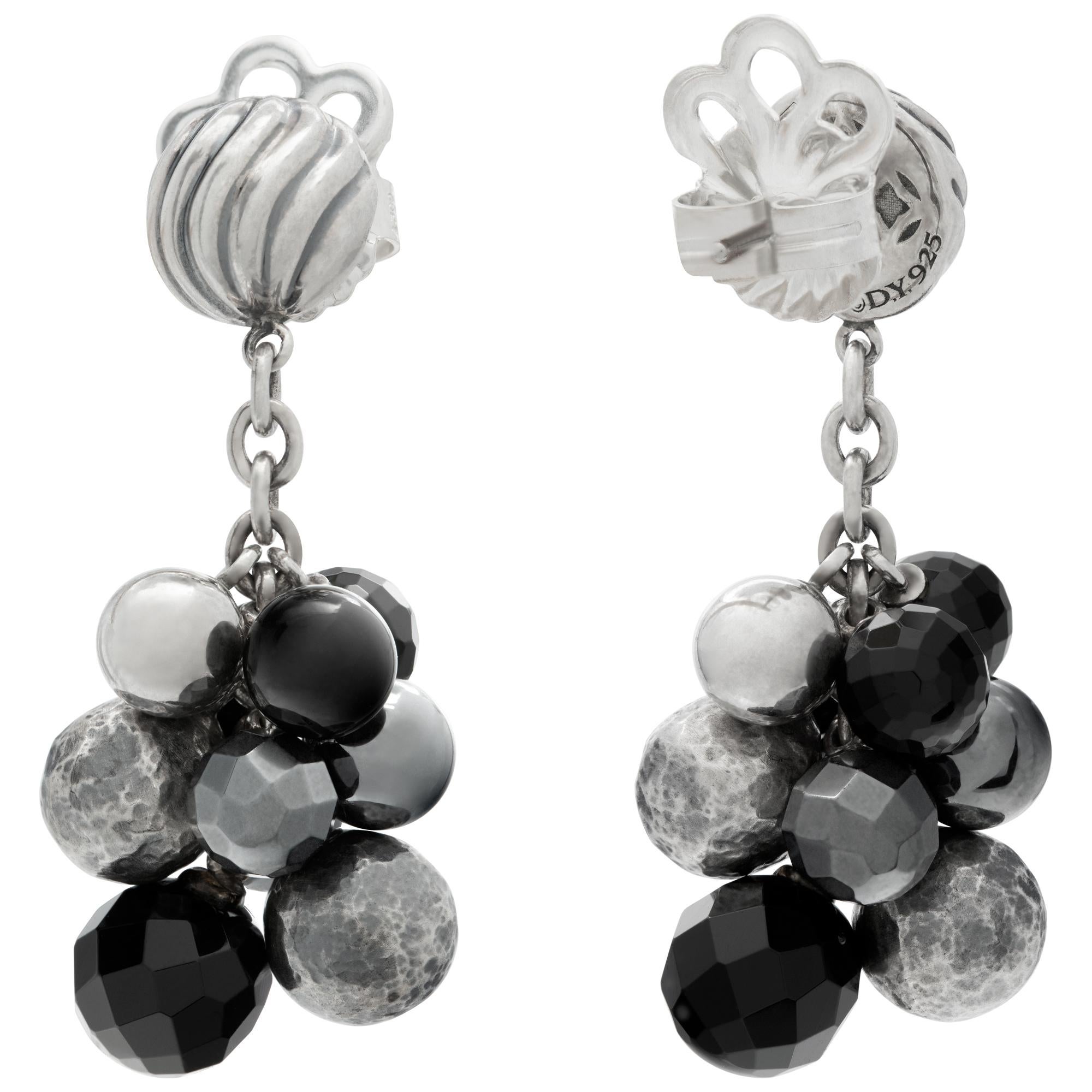 David Yurman earrings in sterling silver with sterling silver and onyx balls In Excellent Condition For Sale In Surfside, FL