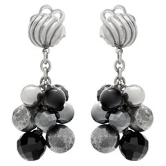 Vintage David Yurman earrings in sterling silver with sterling silver and onyx balls