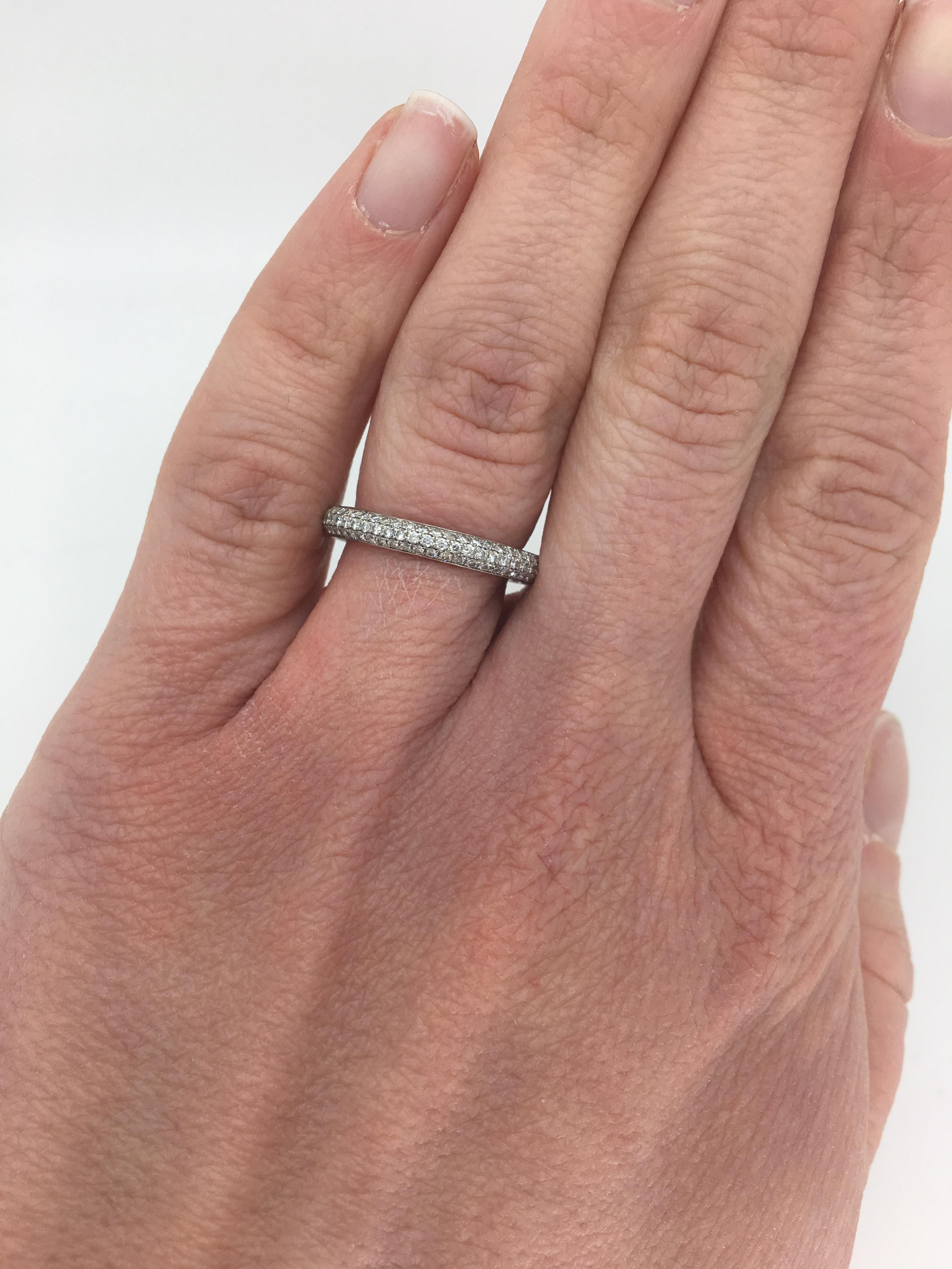 David Yurman Eden three row diamond band in platinum.

Designer: David Yurman
Diamond Cut: Round Brilliant
Diamond Color: G-I
Diamond Clarity:  SI
Approximate Total Diamond Carat Weight: .70CTW
Metal: Platinum 
Ring Size: 5.5- This ring is an