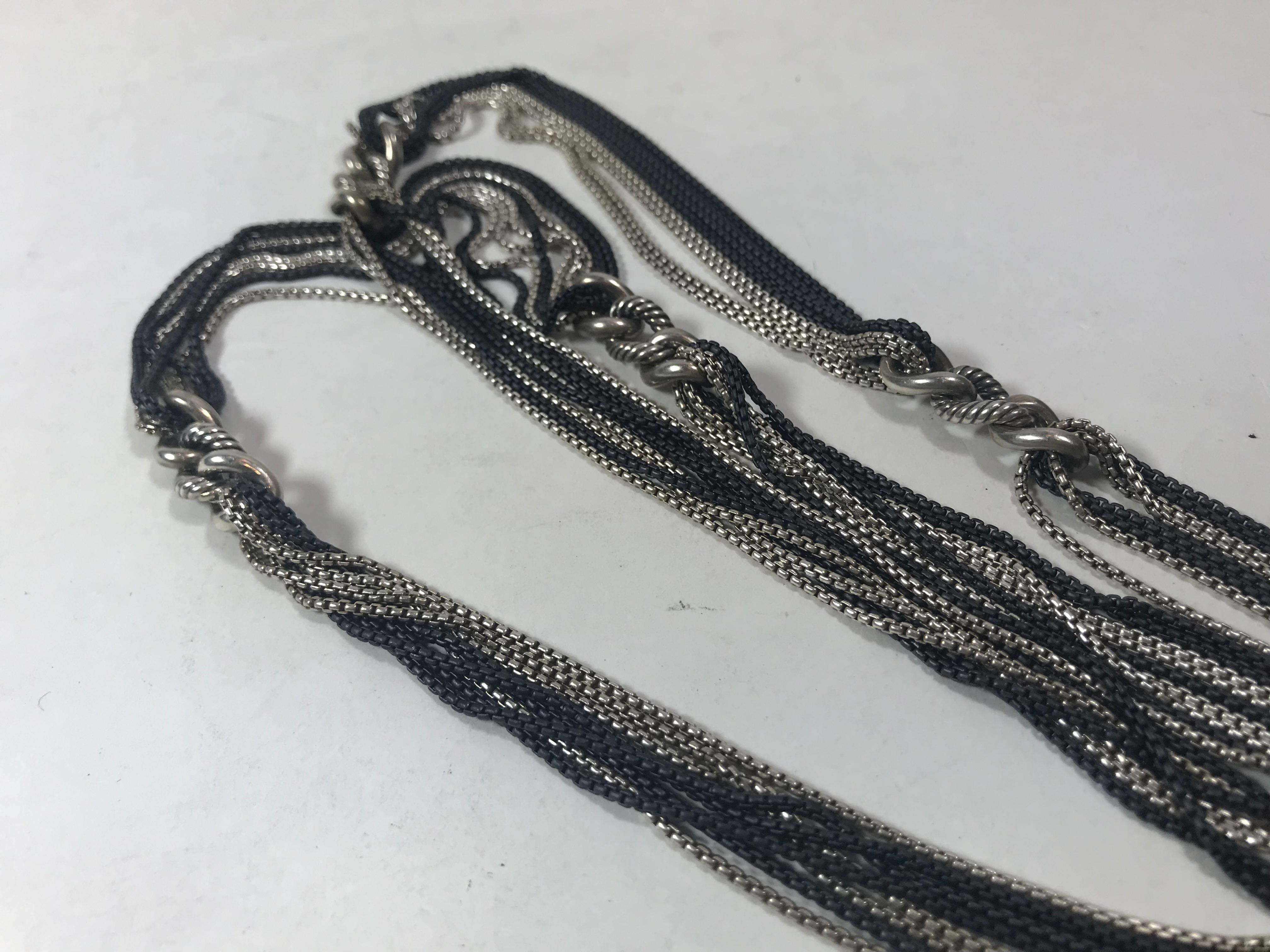 Women's or Men's David Yurman Eight Row Curb Link Station Necklace For Sale