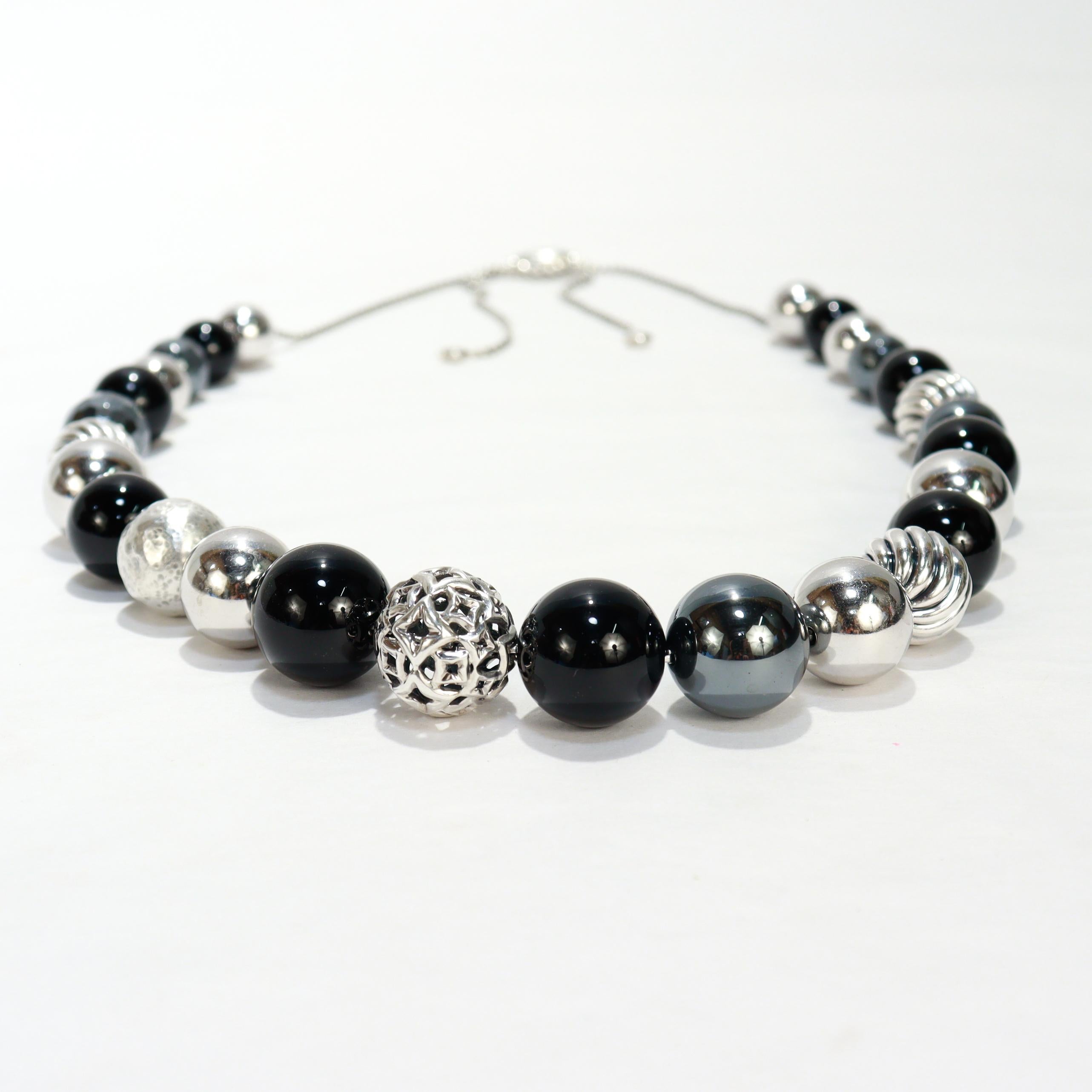 David Yurman Elements Verstellbare Silber, Onyx, & Hämatit Perlenkette im Angebot 5