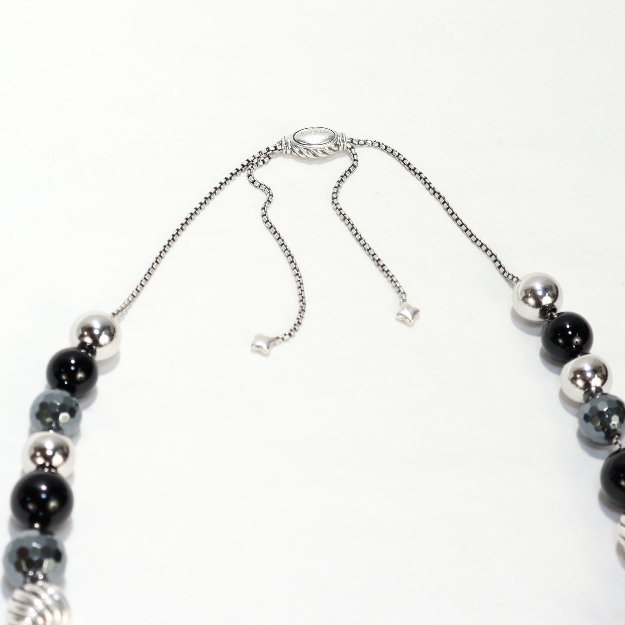 David Yurman Elements Verstellbare Silber, Onyx, & Hämatit Perlenkette im Angebot 6