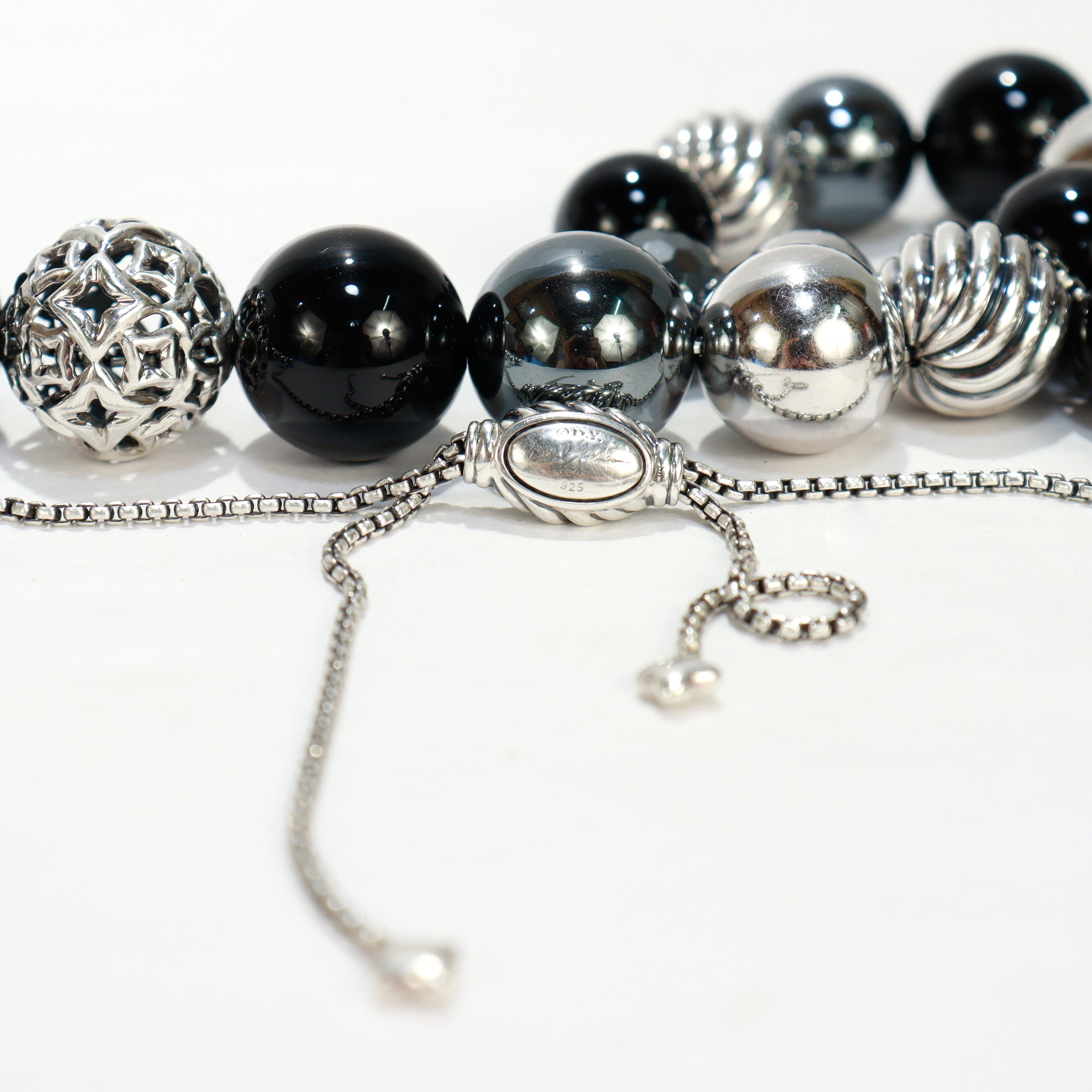 David Yurman Elements Verstellbare Silber, Onyx, & Hämatit Perlenkette im Angebot 7