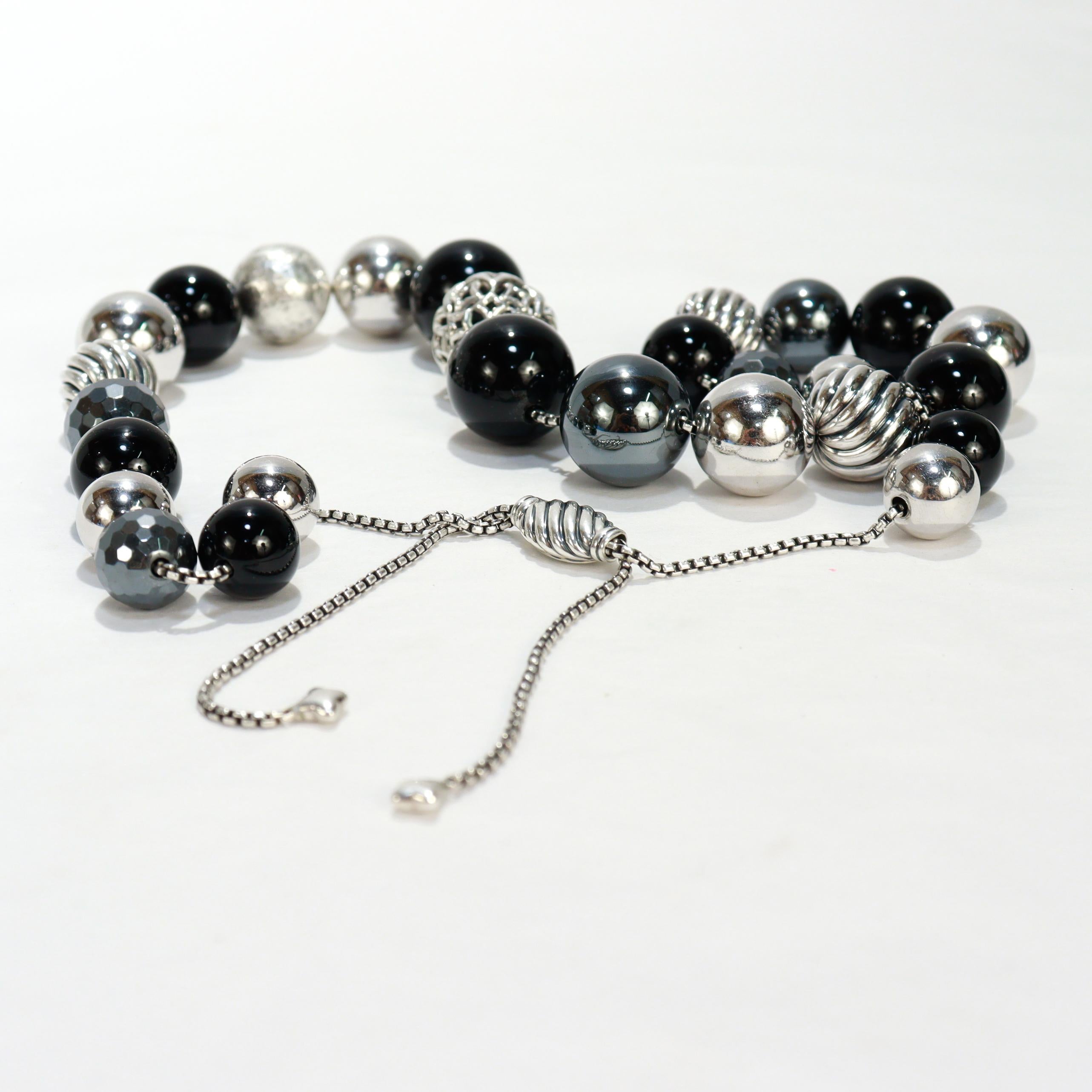 David Yurman Elements Verstellbare Silber, Onyx, & Hämatit Perlenkette im Angebot 8