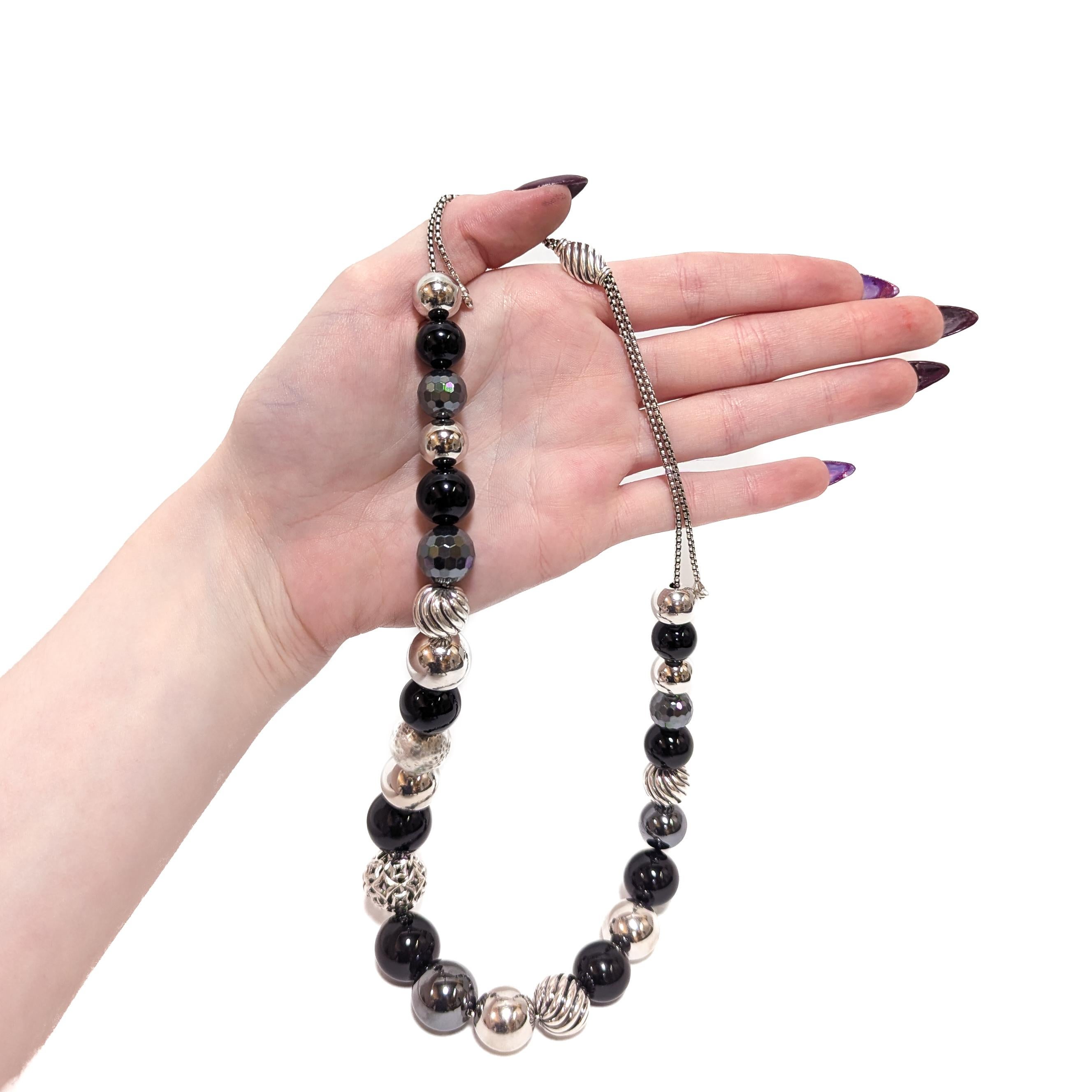 David Yurman Elements Verstellbare Silber, Onyx, & Hämatit Perlenkette (Moderne) im Angebot