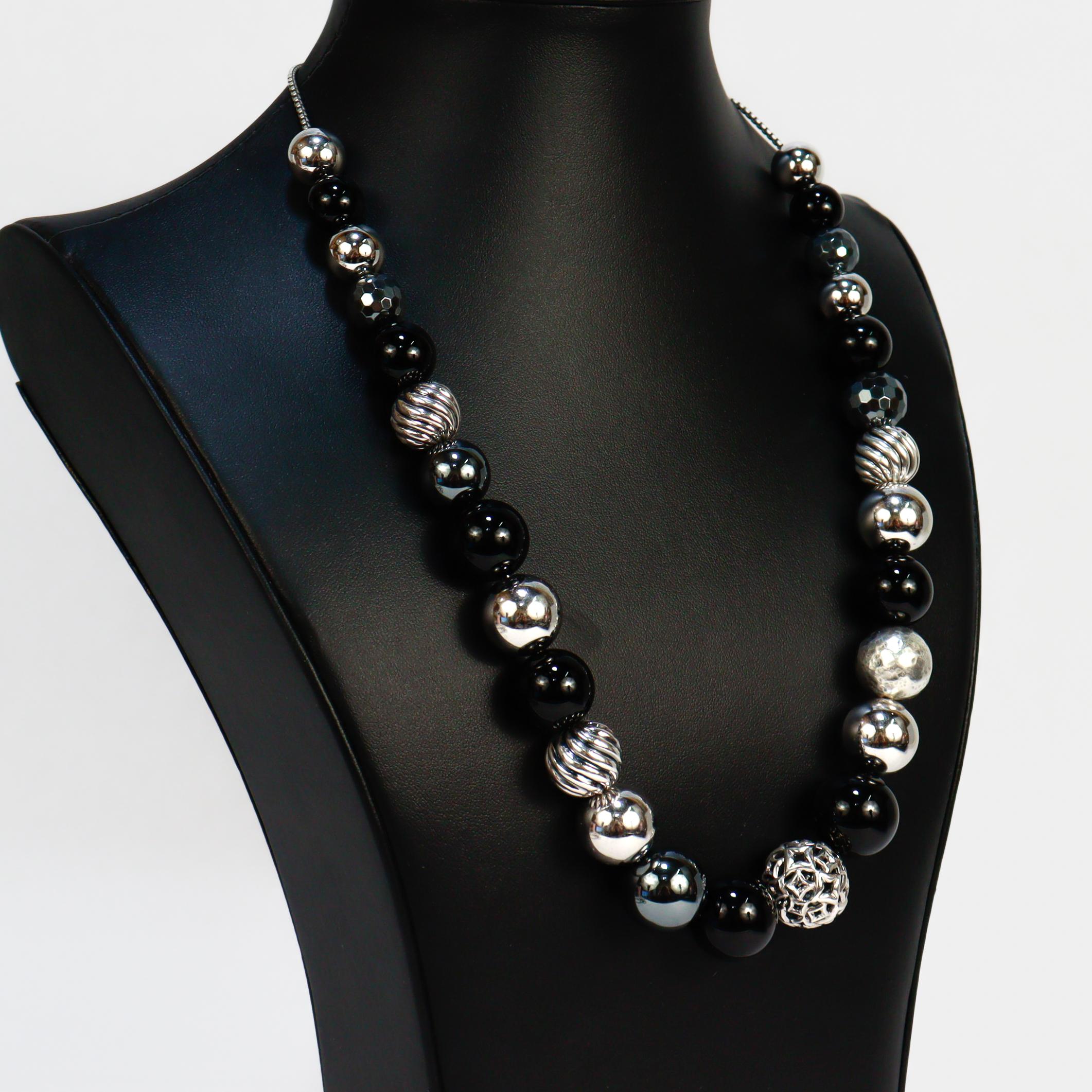David Yurman Elements Verstellbare Silber, Onyx, & Hämatit Perlenkette im Angebot 2