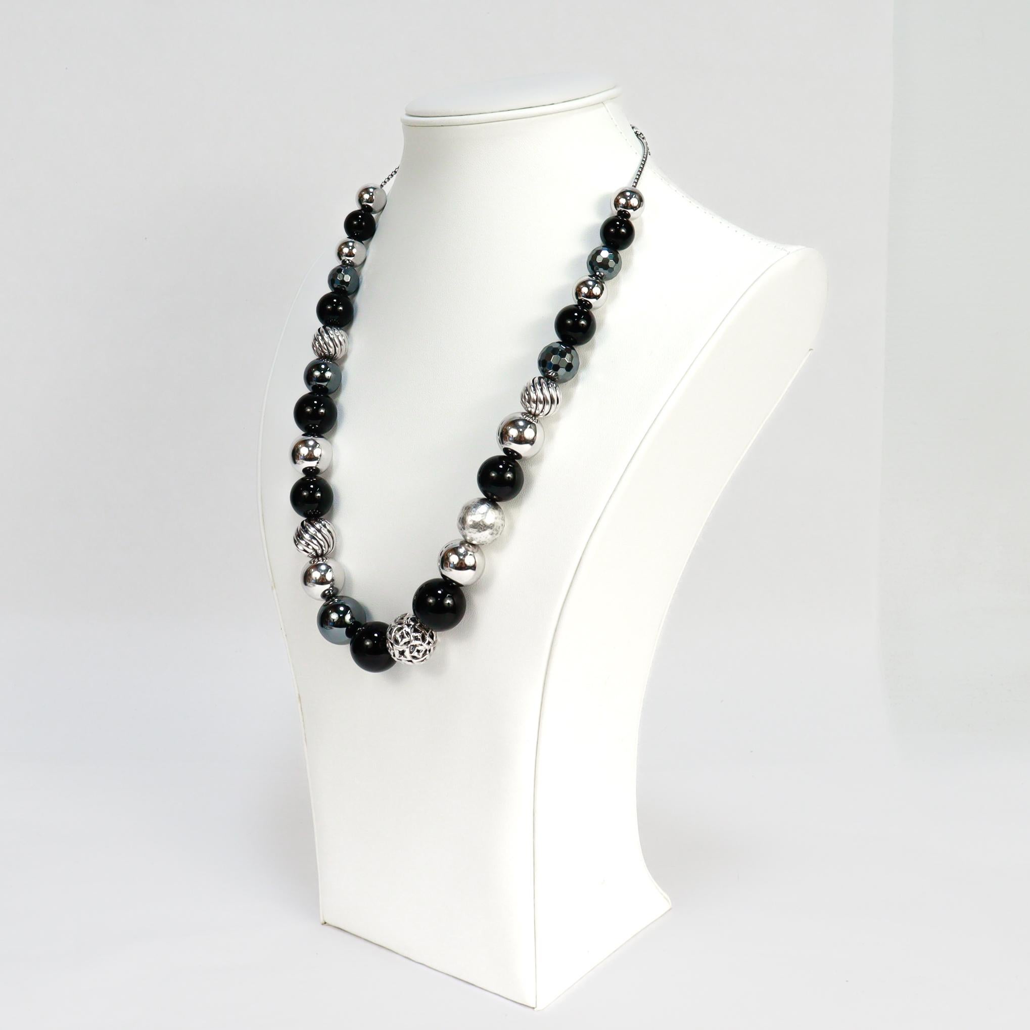 David Yurman Elements Verstellbare Silber, Onyx, & Hämatit Perlenkette im Angebot 3