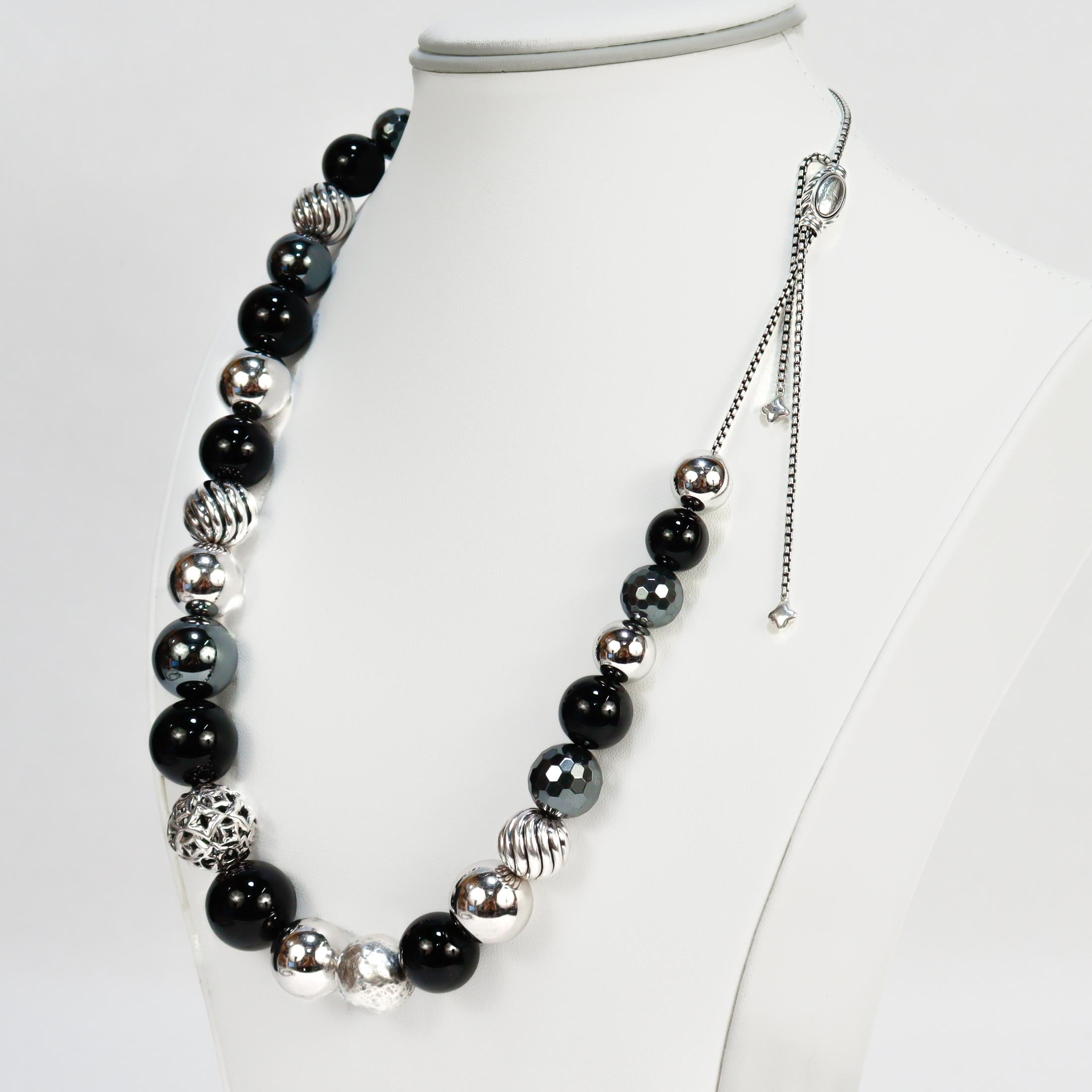 David Yurman Elements Verstellbare Silber, Onyx, & Hämatit Perlenkette im Angebot 4