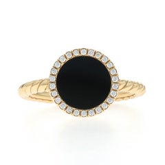 David Yurman Elements Petite Onyx Diamond Halo Ring - Yellow Gold 18k .11ctw