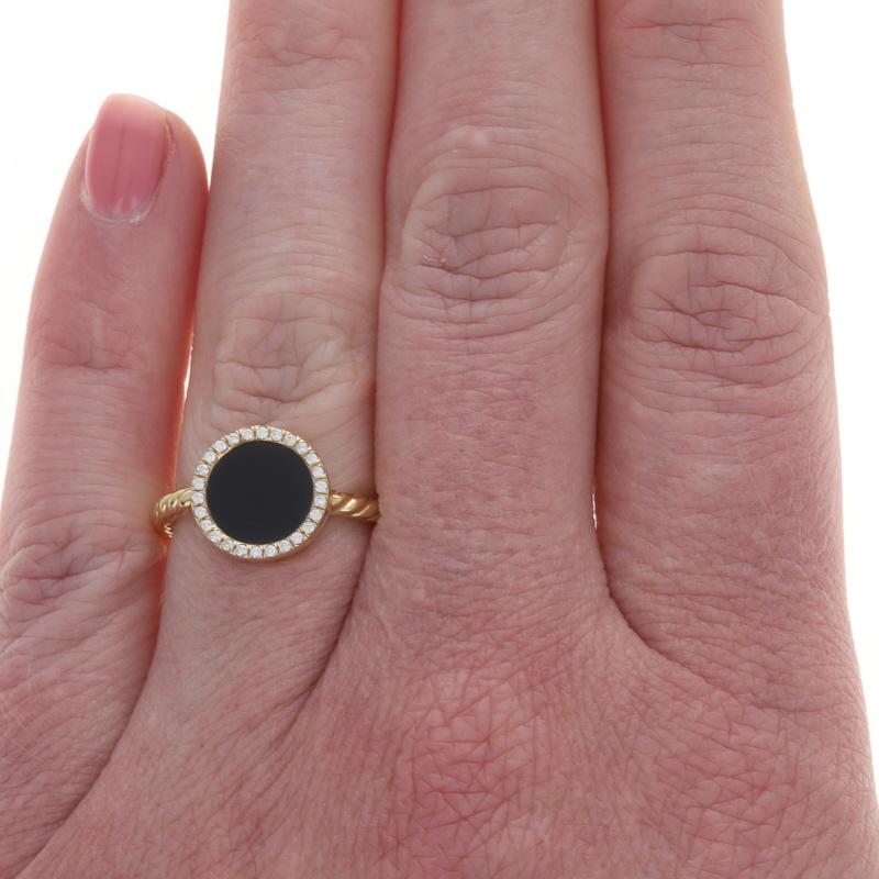 Round Cut David Yurman Elements Petite Onyx Diamond Halo Ring - Yellow Gold 18k .11ctw For Sale