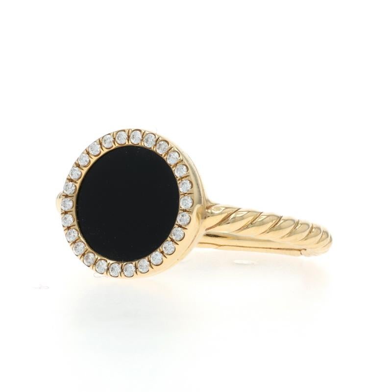 David Yurman Elements Petite Onyx Diamond Halo Ring - Yellow Gold 18k .11ctw In New Condition For Sale In Greensboro, NC