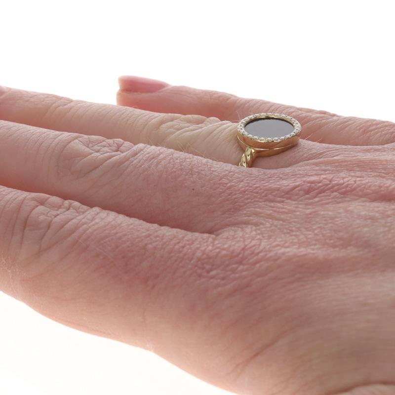 Women's David Yurman Elements Petite Onyx Diamond Halo Ring - Yellow Gold 18k .11ctw For Sale