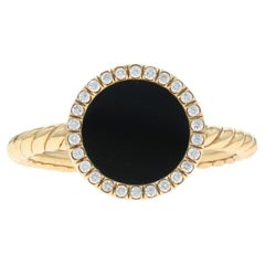 David Yurman Elements Petite Onyx Diamond Halo Ring - Yellow Gold 18k .11ctw