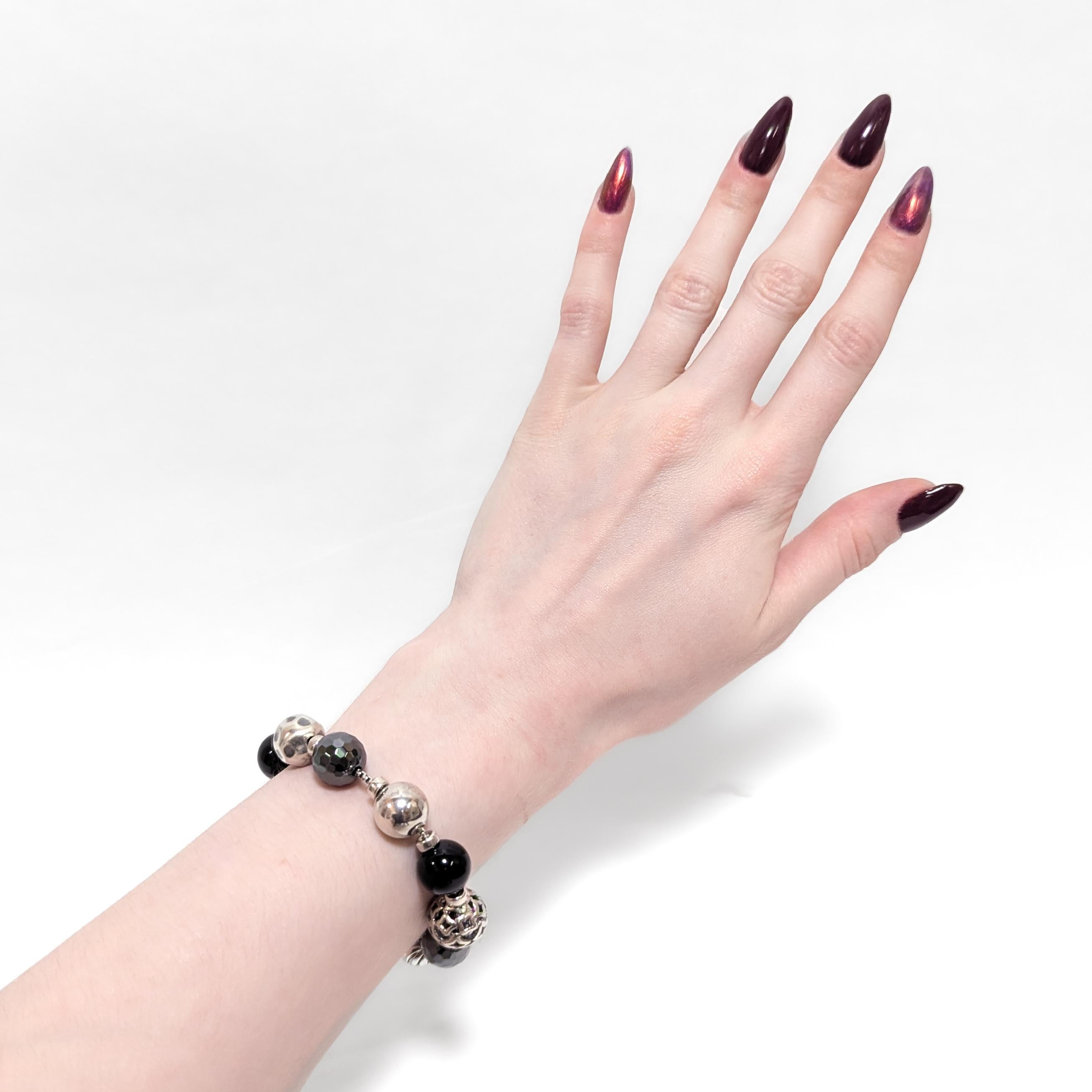 Moderne David Yurman Elements Bracelet réglable en perles d'argent, d'onyx et d'hématite en vente