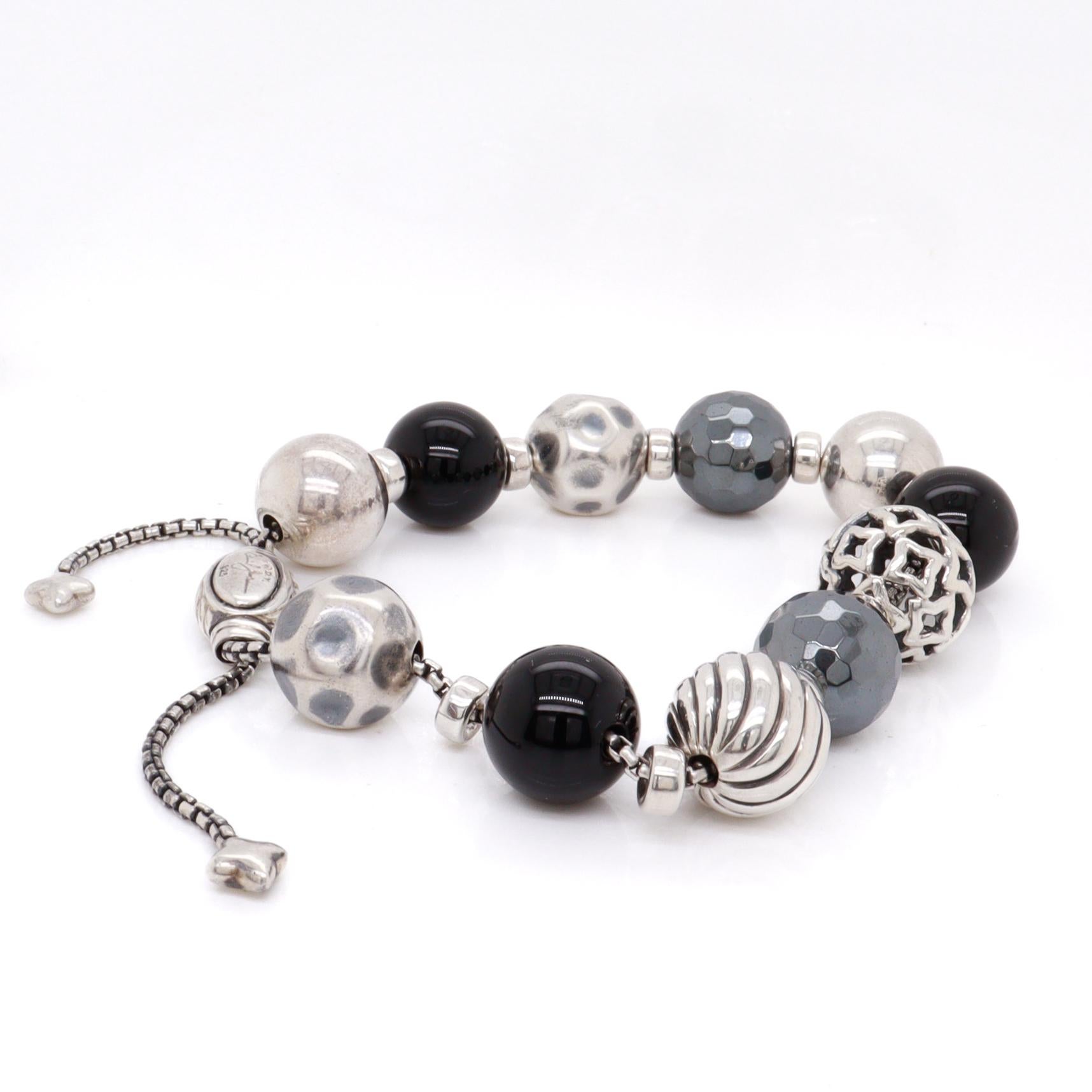 David Yurman Elements Bracelet réglable en perles d'argent, d'onyx et d'hématite Bon état - En vente à Philadelphia, PA