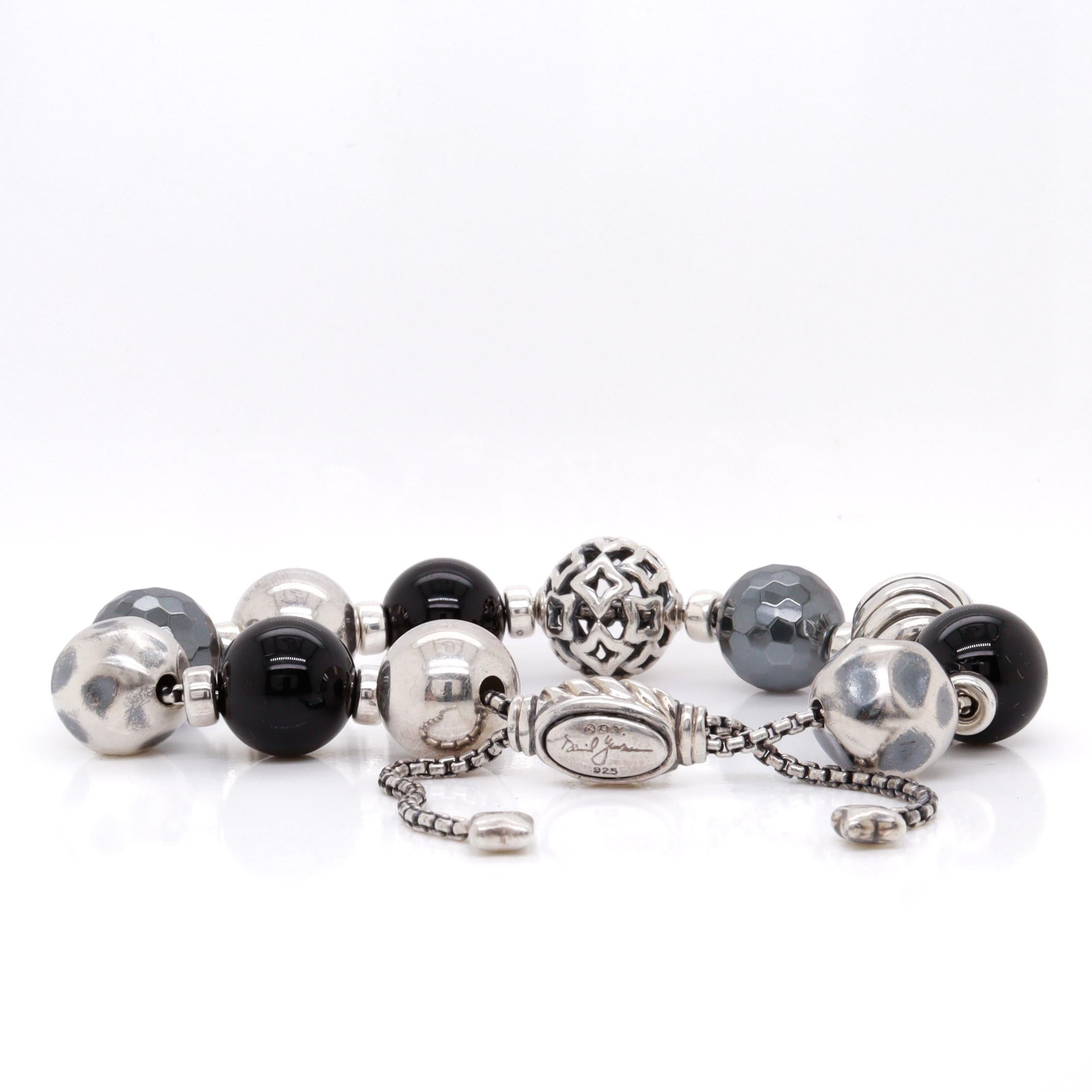 David Yurman Elements Bracelet réglable en perles d'argent, d'onyx et d'hématite Unisexe en vente