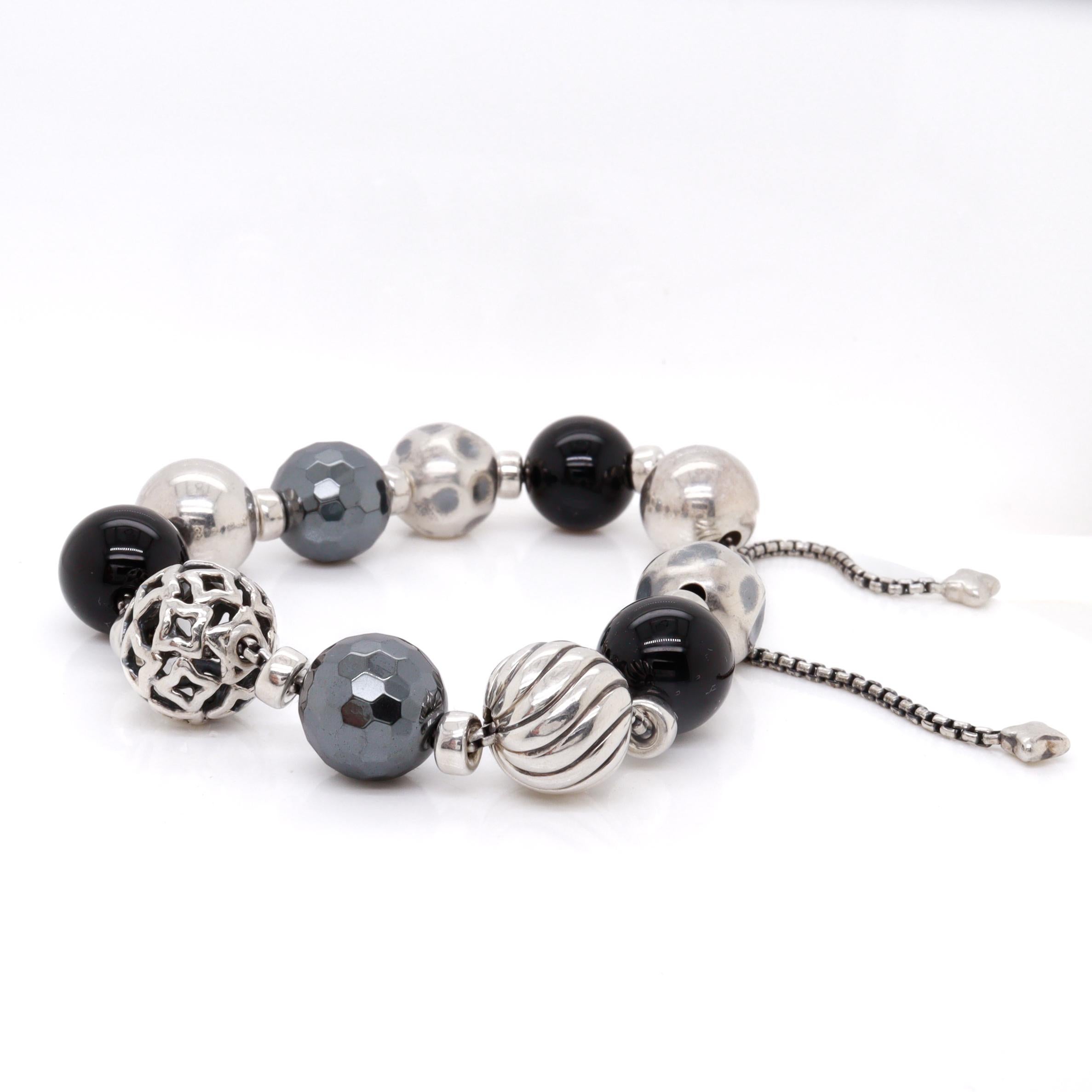 David Yurman Elements Bracelet réglable en perles d'argent, d'onyx et d'hématite en vente 1