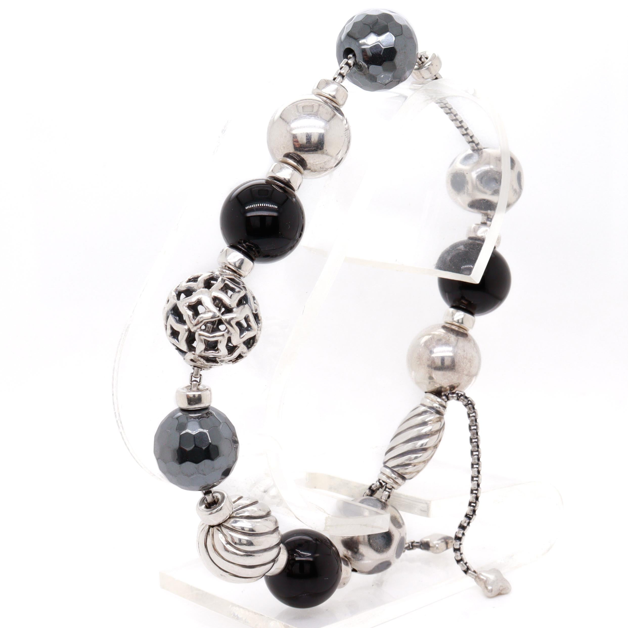 David Yurman Elements Bracelet réglable en perles d'argent, d'onyx et d'hématite en vente 3