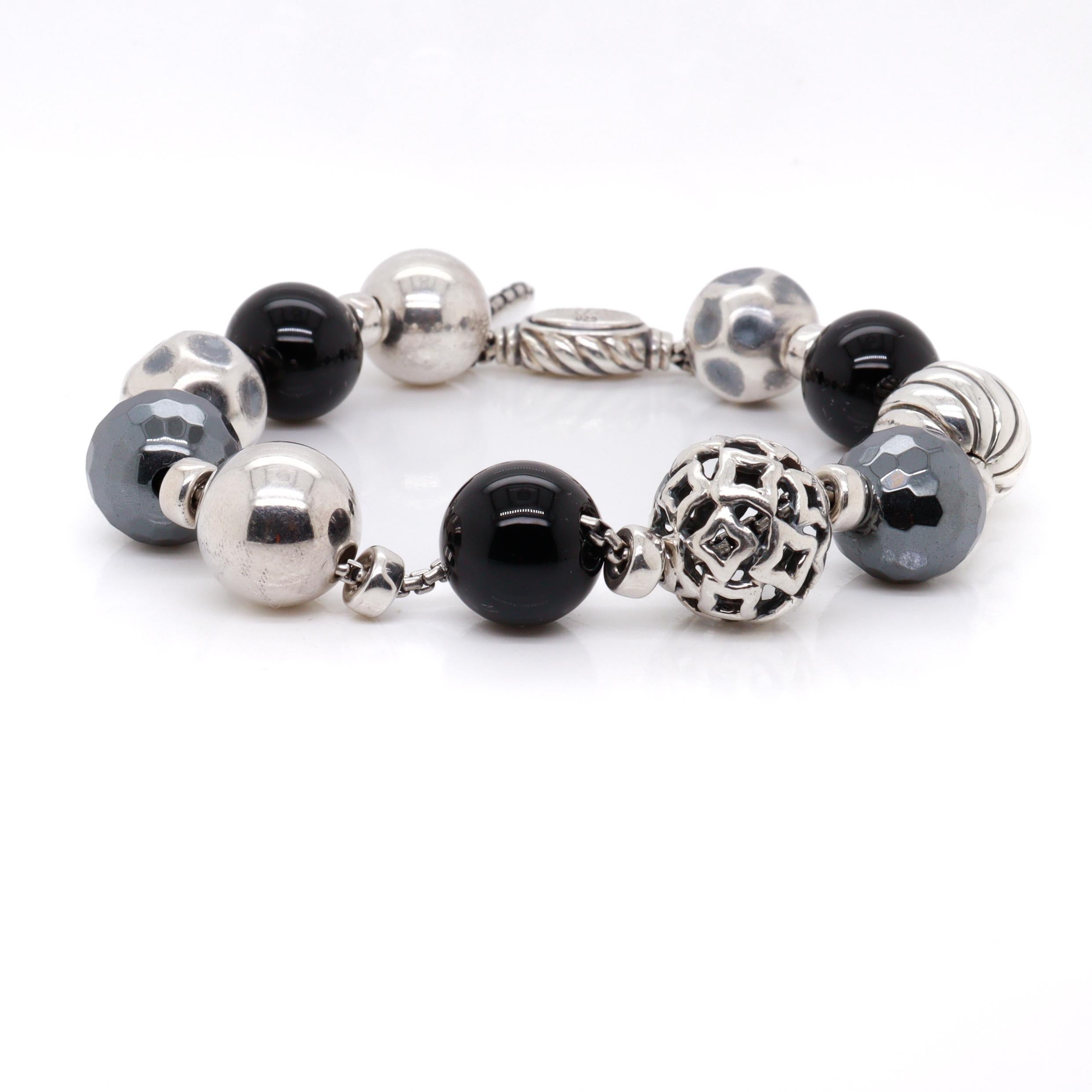 David Yurman Elements Bracelet réglable en perles d'argent, d'onyx et d'hématite en vente