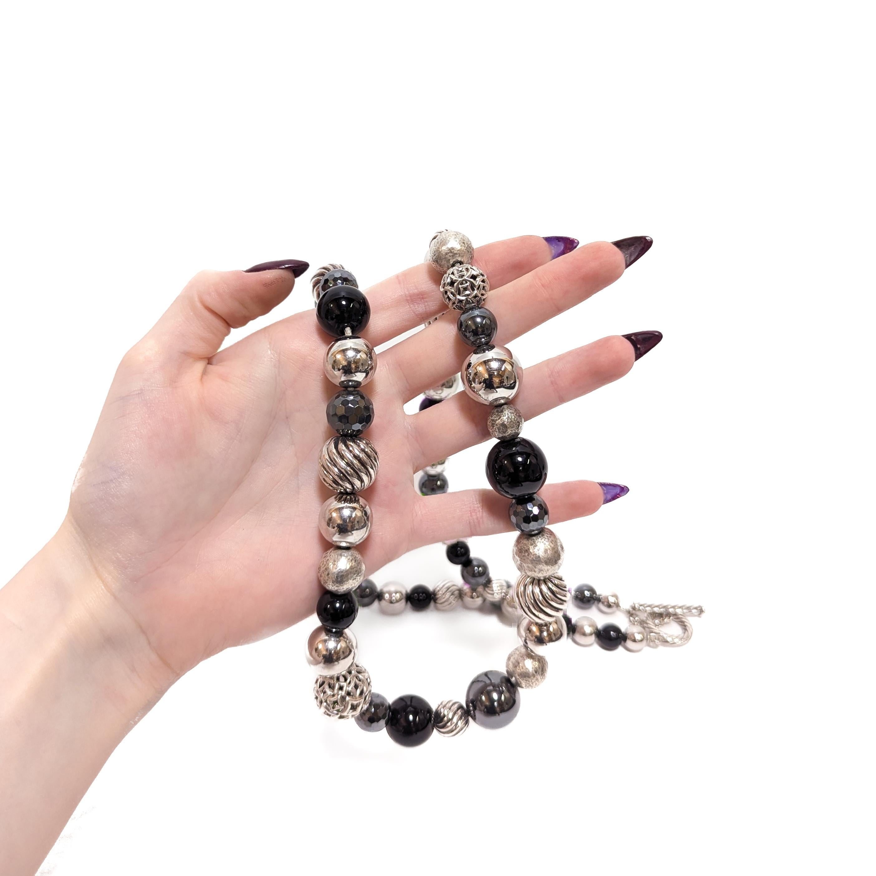Moderno David Yurman Elements - Collana di perline in argento, onice ed ematite in vendita