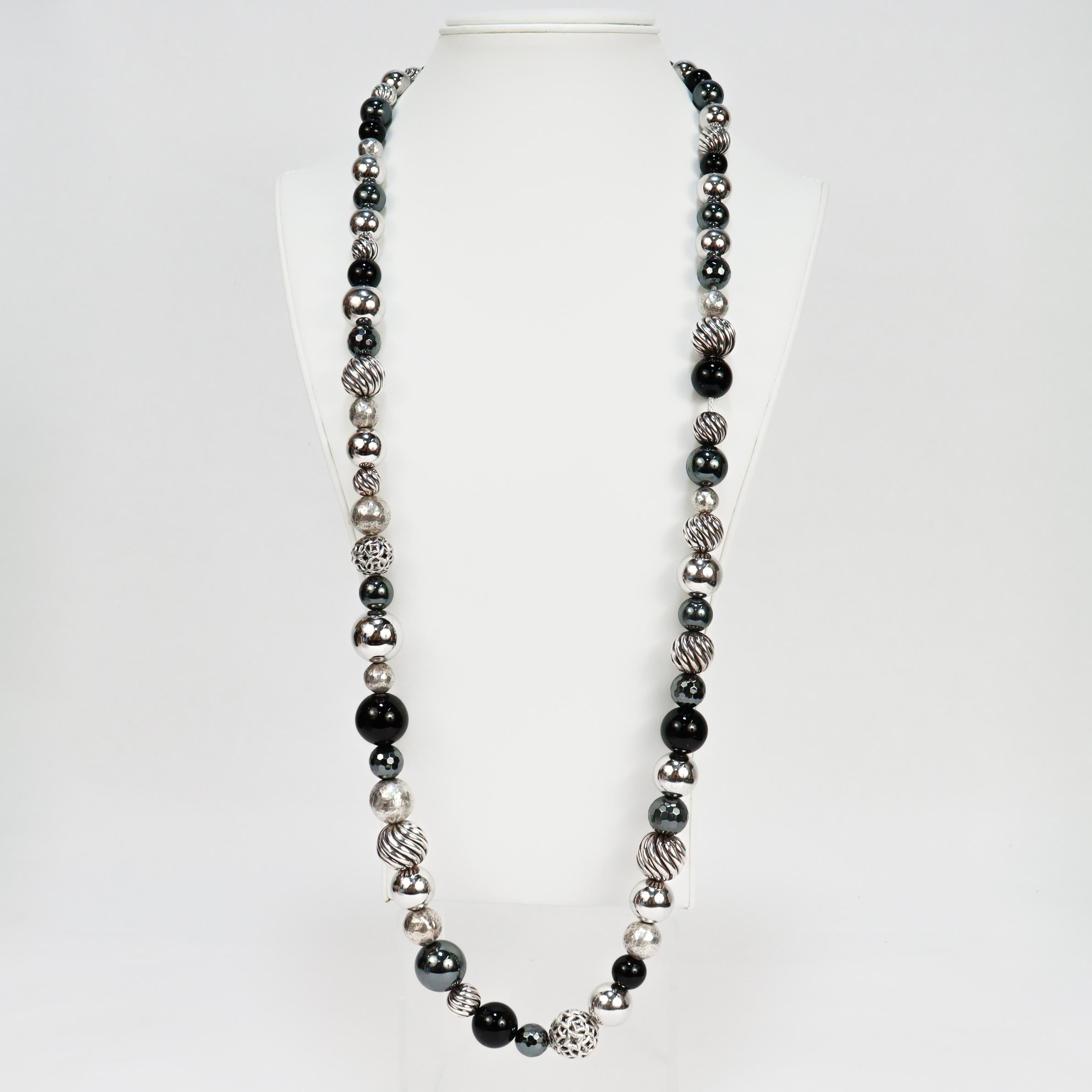 Taglio rotondo David Yurman Elements - Collana di perline in argento, onice ed ematite in vendita