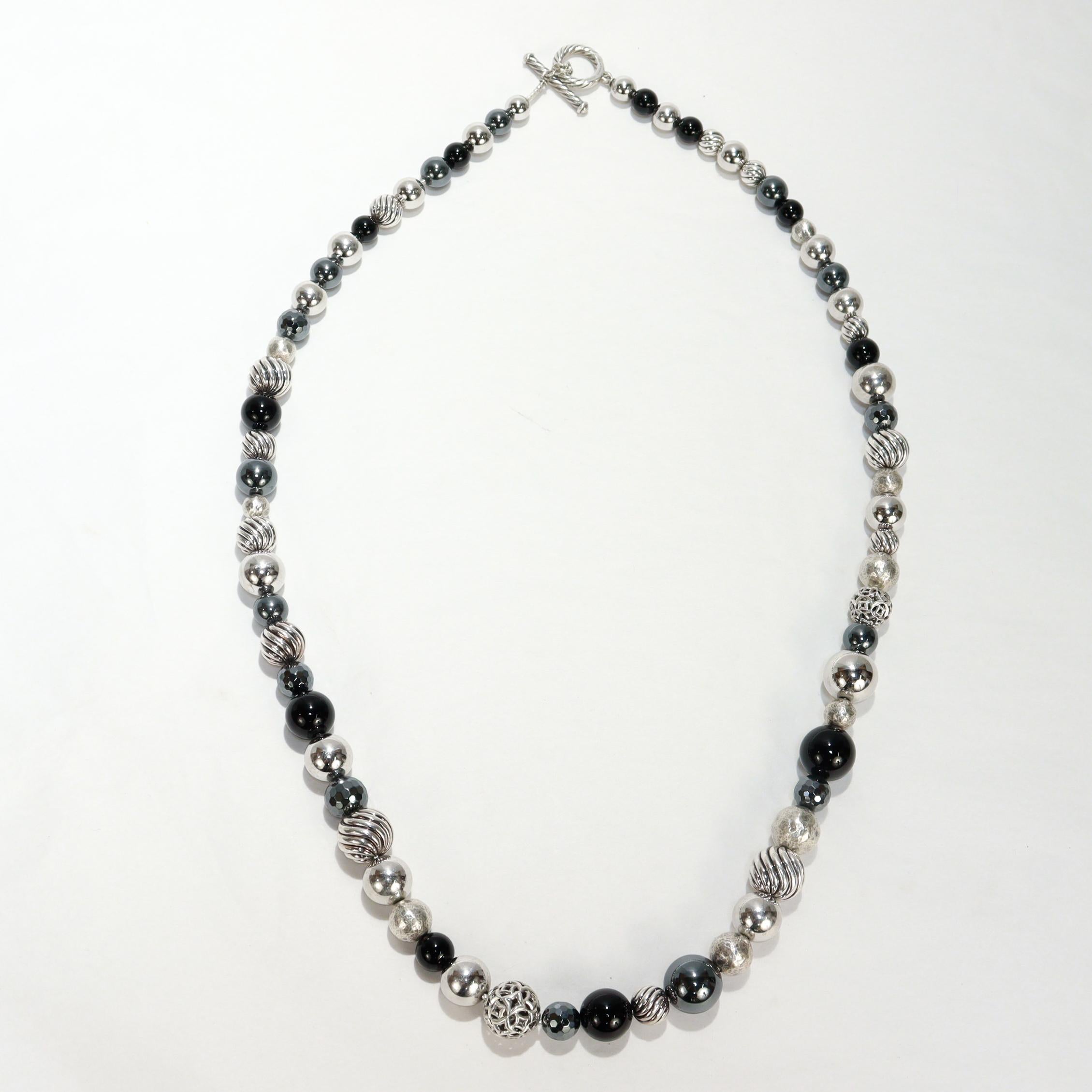 David Yurman Elements - Collana di perline in argento, onice ed ematite in vendita 1