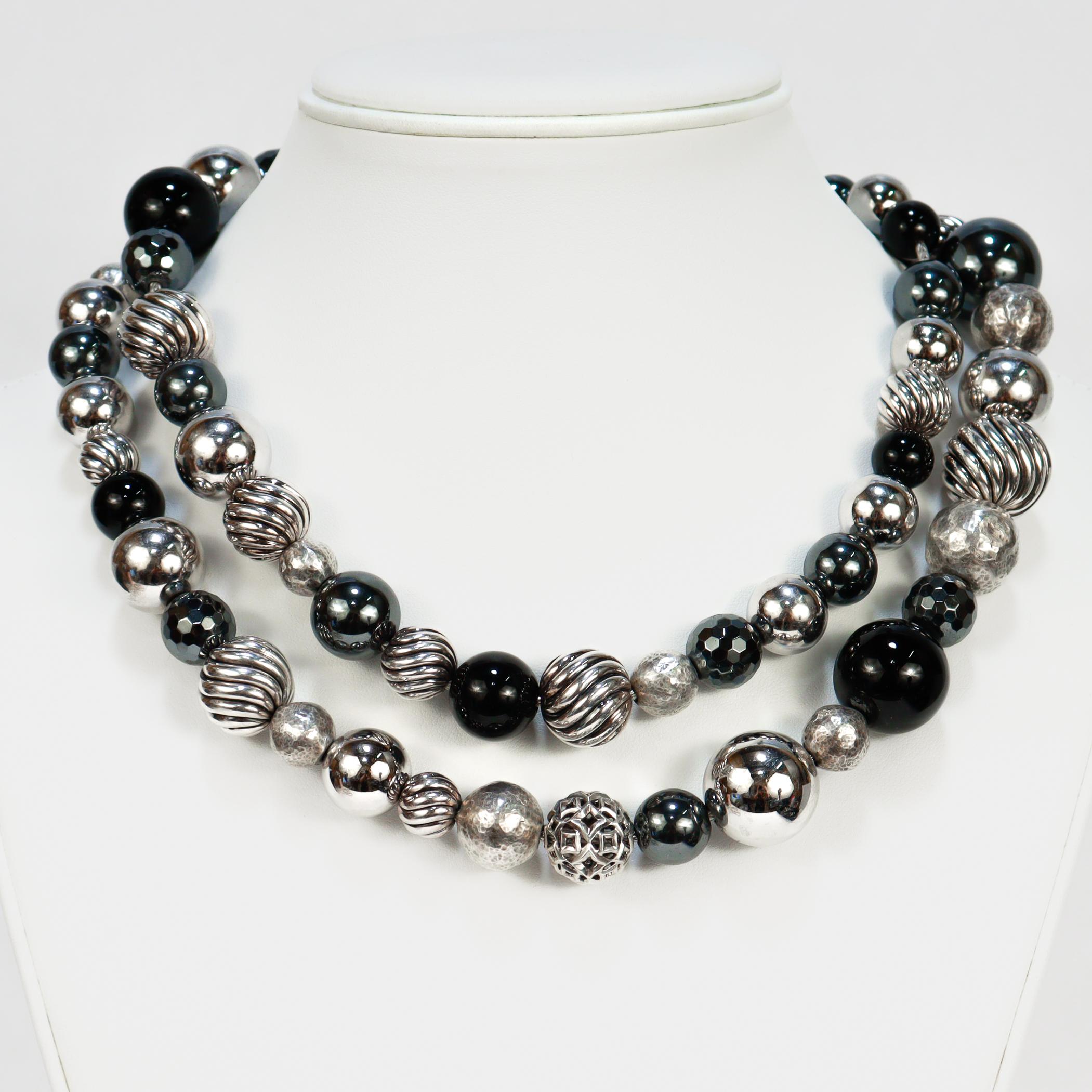 David Yurman Elements - Collana di perline in argento, onice ed ematite in vendita 2