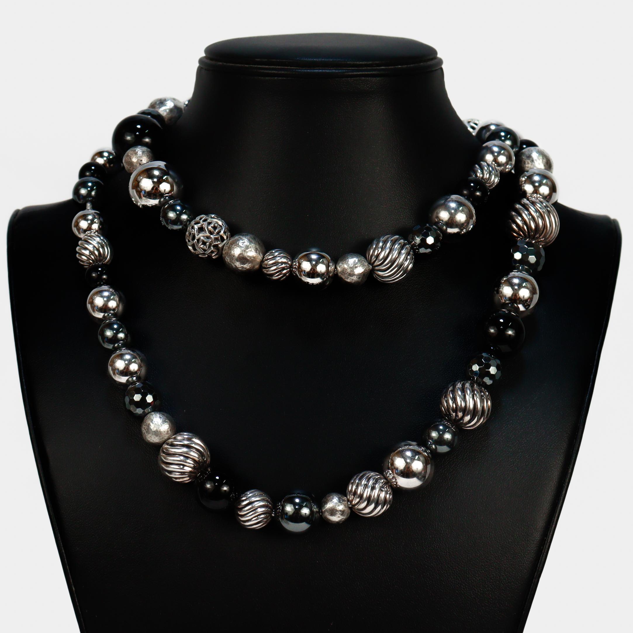 David Yurman Elements - Collana di perline in argento, onice ed ematite in vendita 3