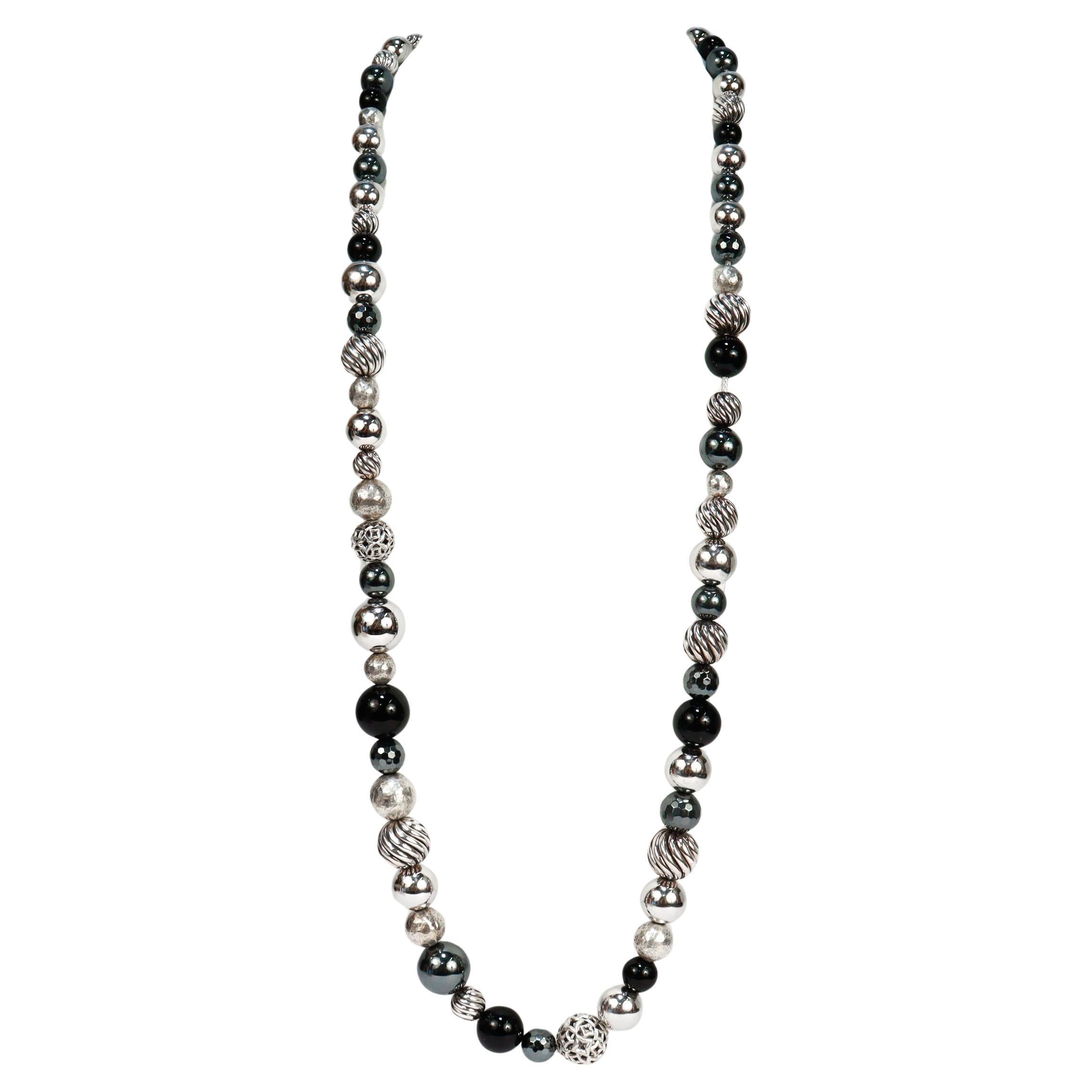 David Yurman Elements - Collana di perline in argento, onice ed ematite in vendita