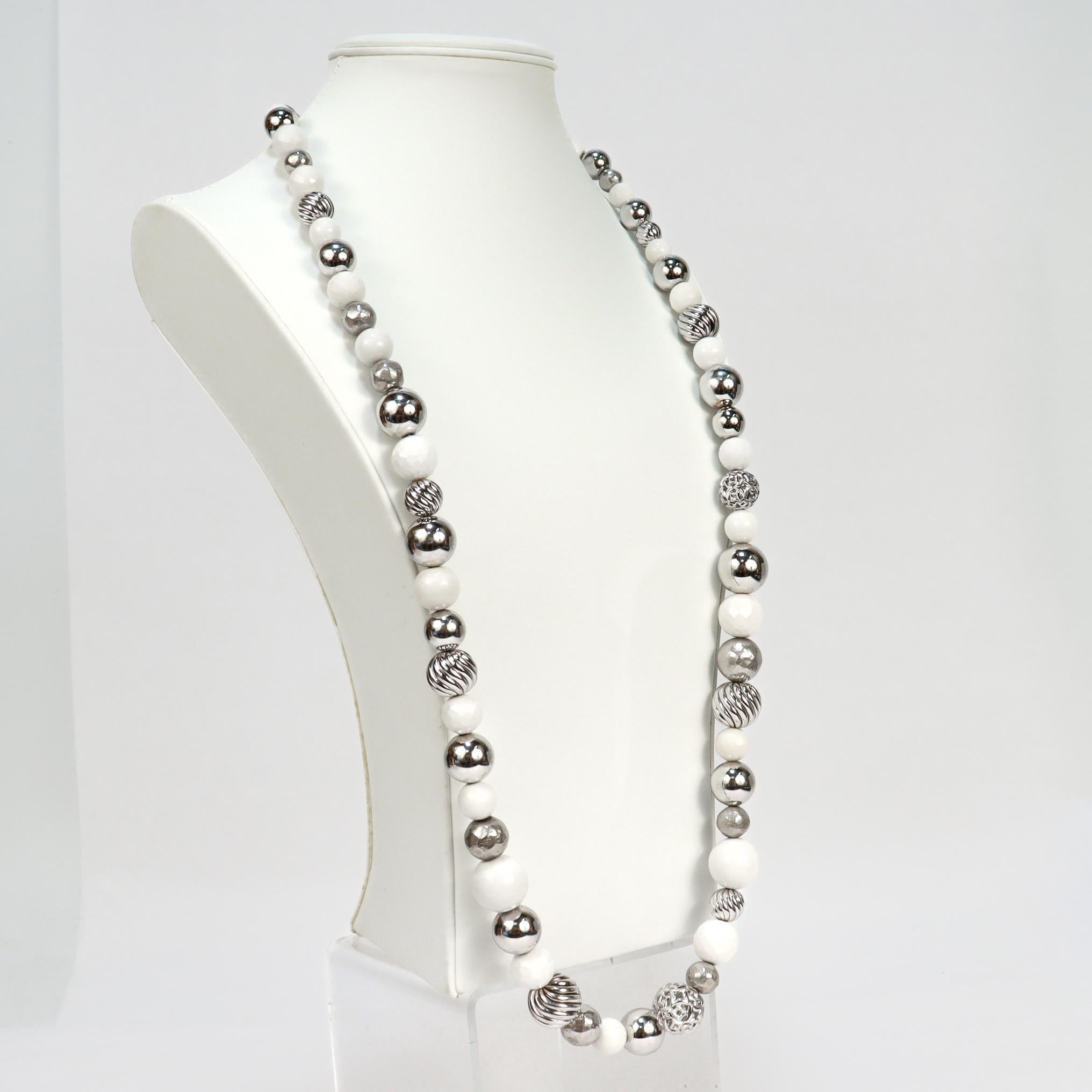David Yurman Elements Sterling Silver & White Beaded Graduated Necklace (Collier gradué en argent sterling et en perles blanches) en vente 5