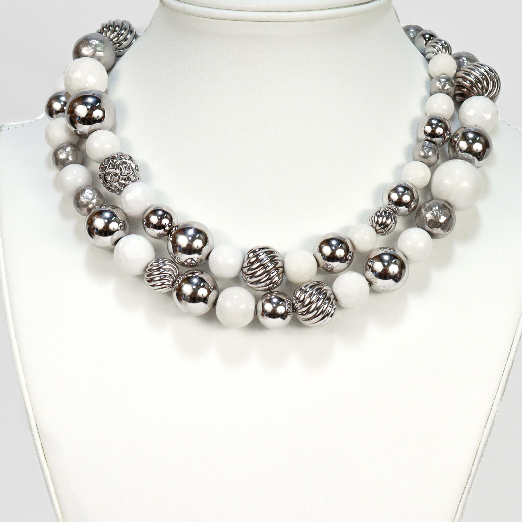 David Yurman Elements Sterling Silver & White Beaded Graduated Necklace (Collier gradué en argent sterling et en perles blanches) en vente 6