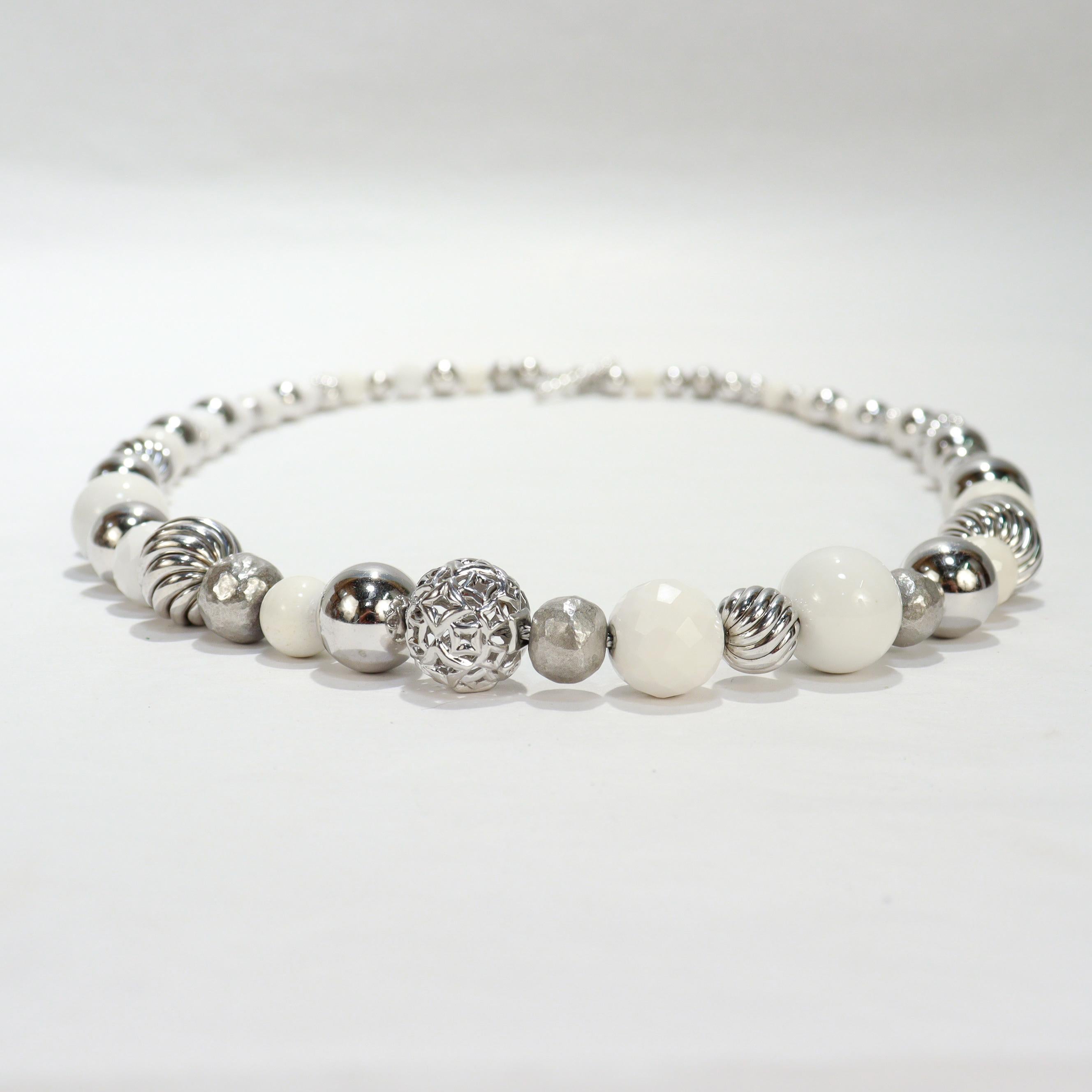 David Yurman Elements Sterling Silver & White Beaded Graduated Necklace (Collier gradué en argent sterling et en perles blanches) en vente 7