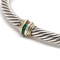 David Yurman Bracciale con cavo di smeraldi, Argento e Oro giallo 14k, 6,5