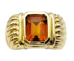 David Yurman Emerald Cut Citrine Albion Cocktail Ring in 14 Karat Yellow Gold