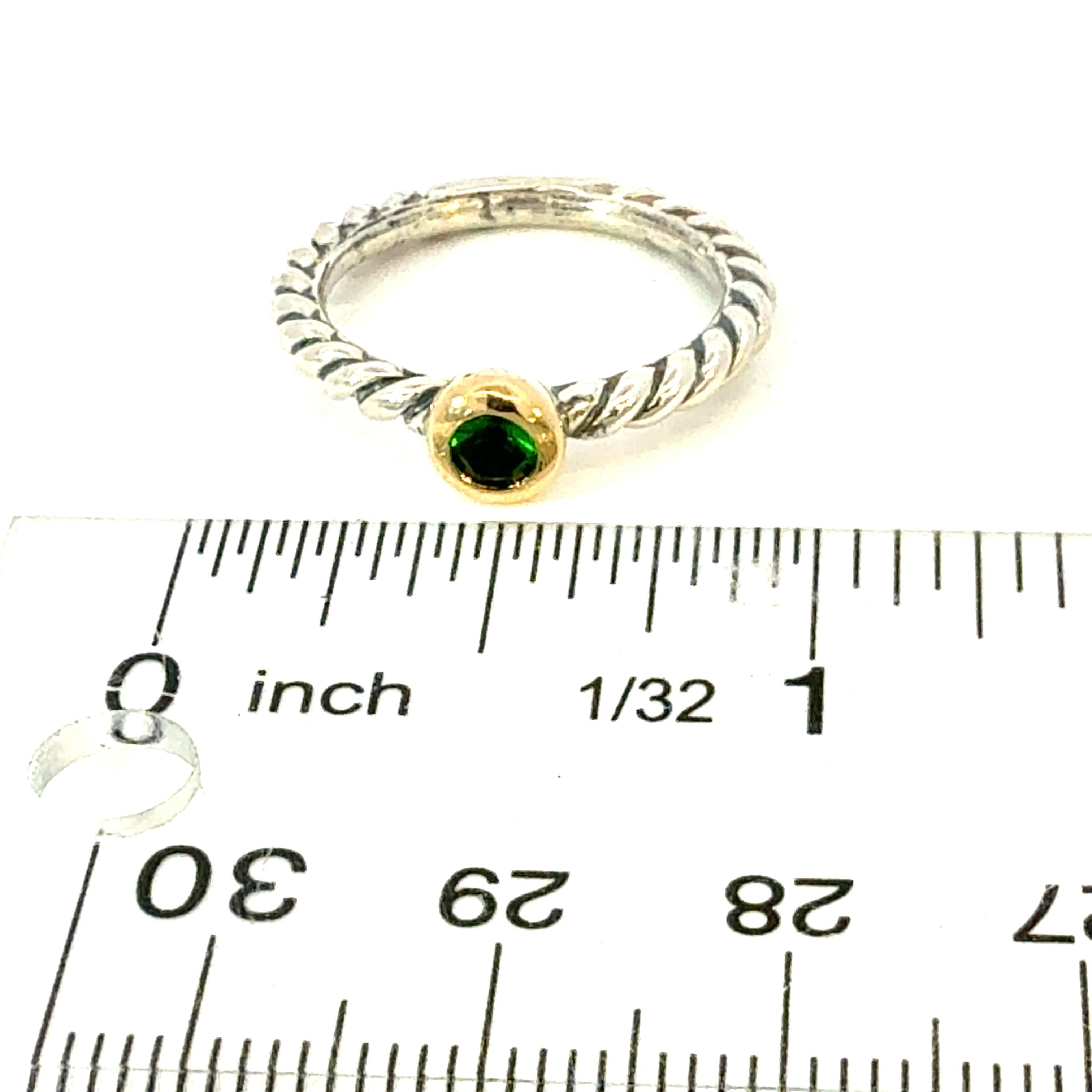 David Yurman Emerald Ring Size 7, 18k Gold & Sterling Silver Estate For Sale 1