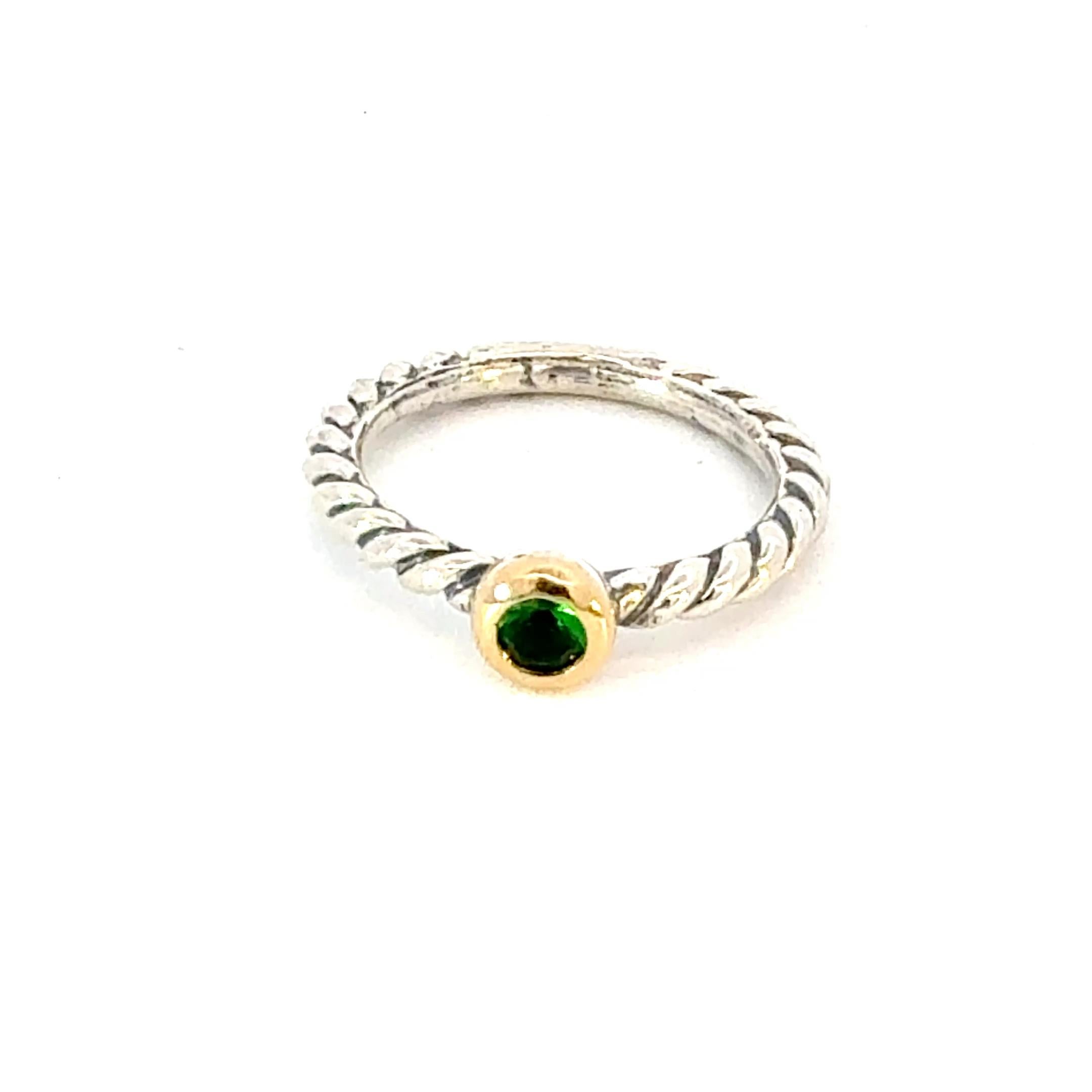 David Yurman Emerald Ring Size 7, 18k Gold & Sterling Silver Estate For Sale