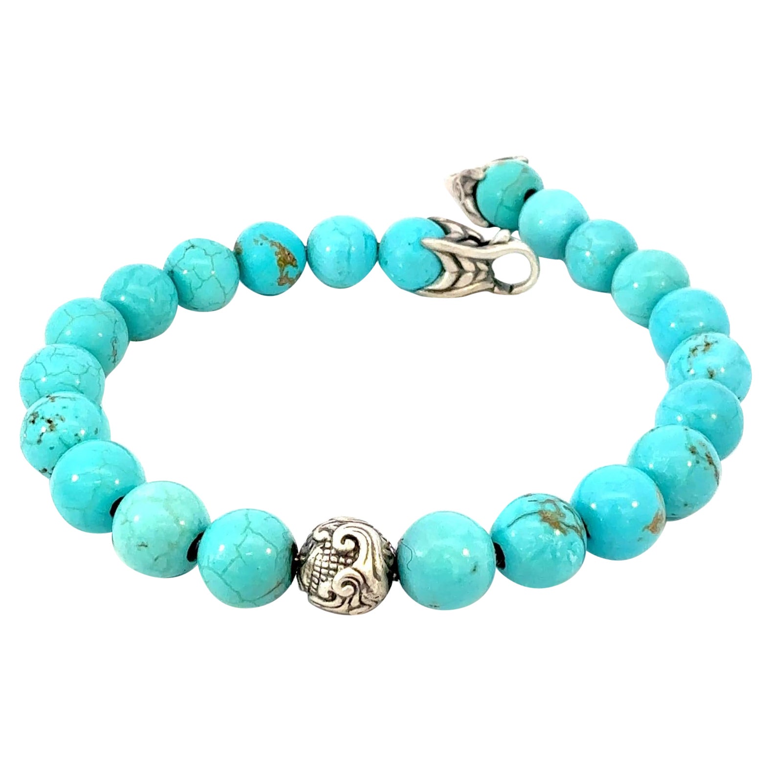 David Yurman Bracciale con perle di preghiera incise 8" 8 mm A. Silver Estate