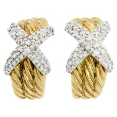 DAVID YURMAN Estate 14k Diamond "X" Hoop Earrings