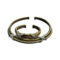 David Yurman Estate Pulsera y collar de cable de la colección X de diamantes de oro de 14 quilates