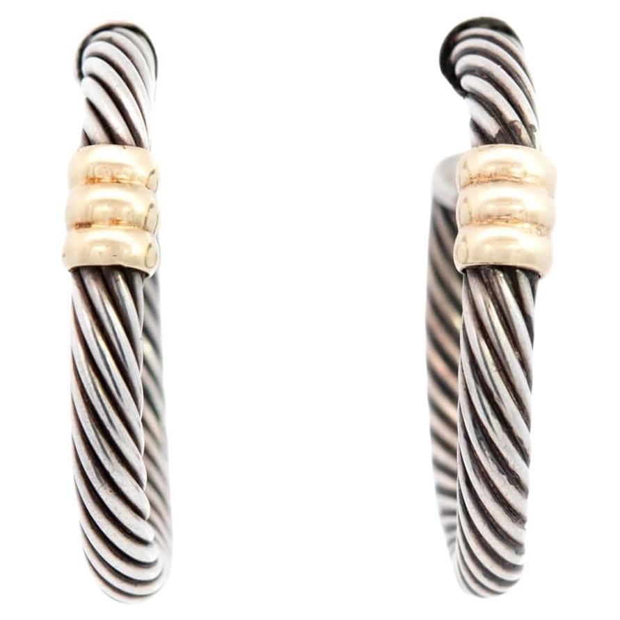 DAVID YURMAN Estate 14K/Sterling Silver Hoop Earrings