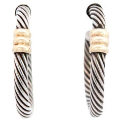DAVID YURMAN Estate 14K/Sterling Silver Hoop Earrings