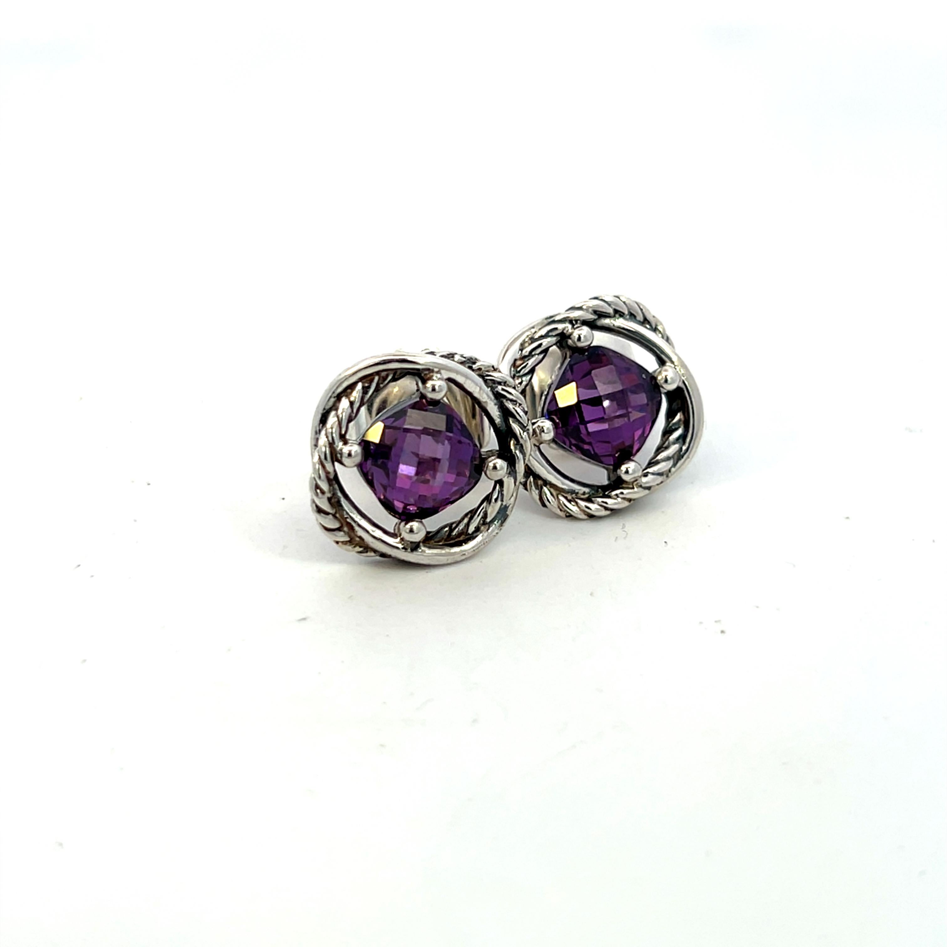 Cushion Cut David Yurman Estate Amethyst Infinity Earrings Silver