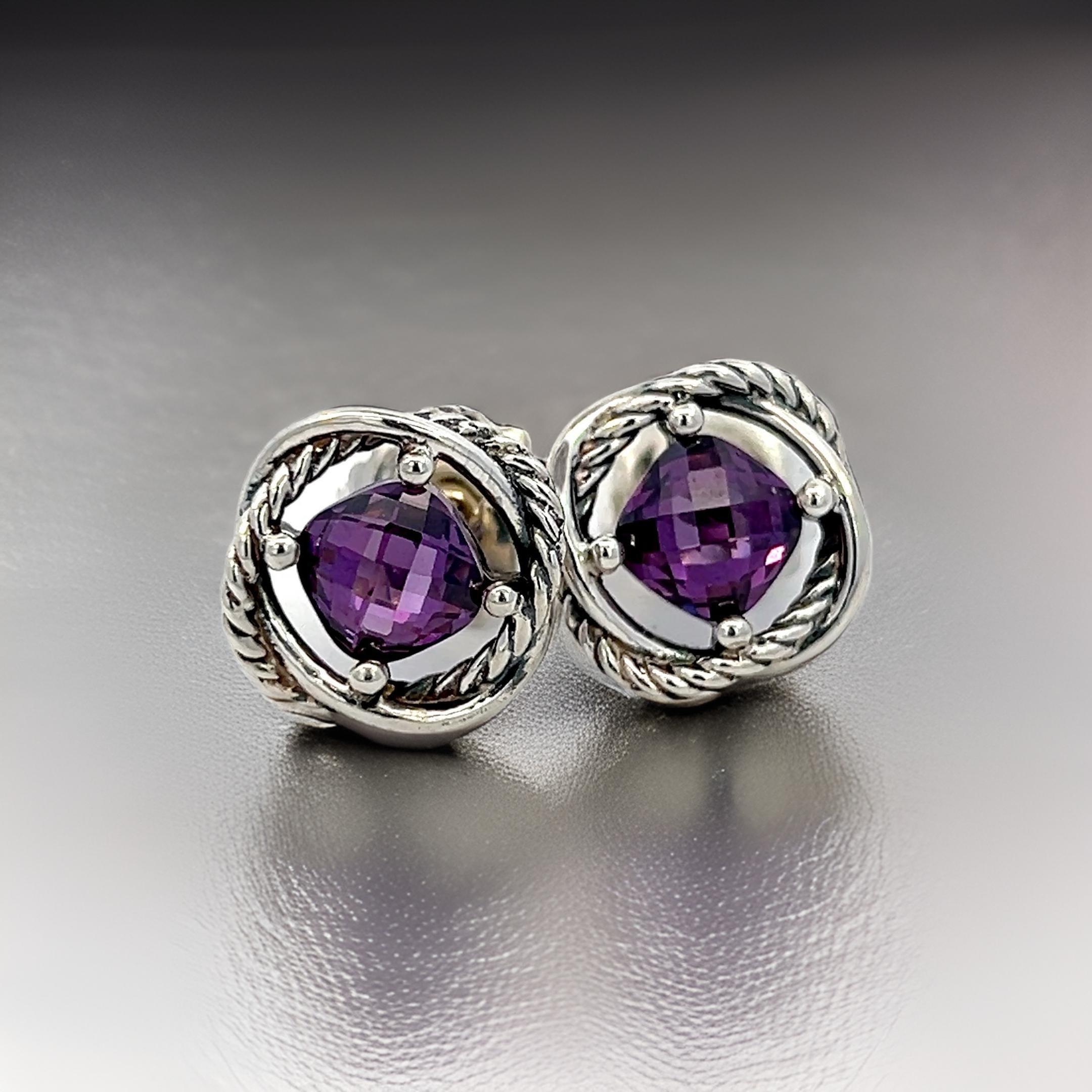 David Yurman Estate Amethyst Infinity Earrings Silver 3